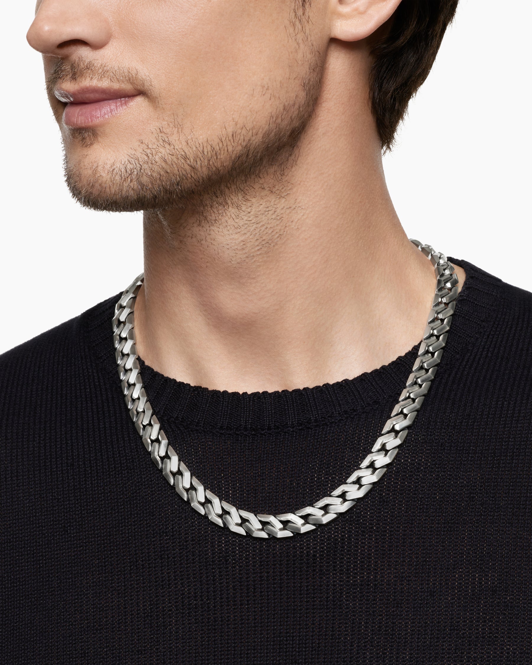 Alternative view of Curb Chain Angular Link Necklace in Sterling Silver, 11.5mm