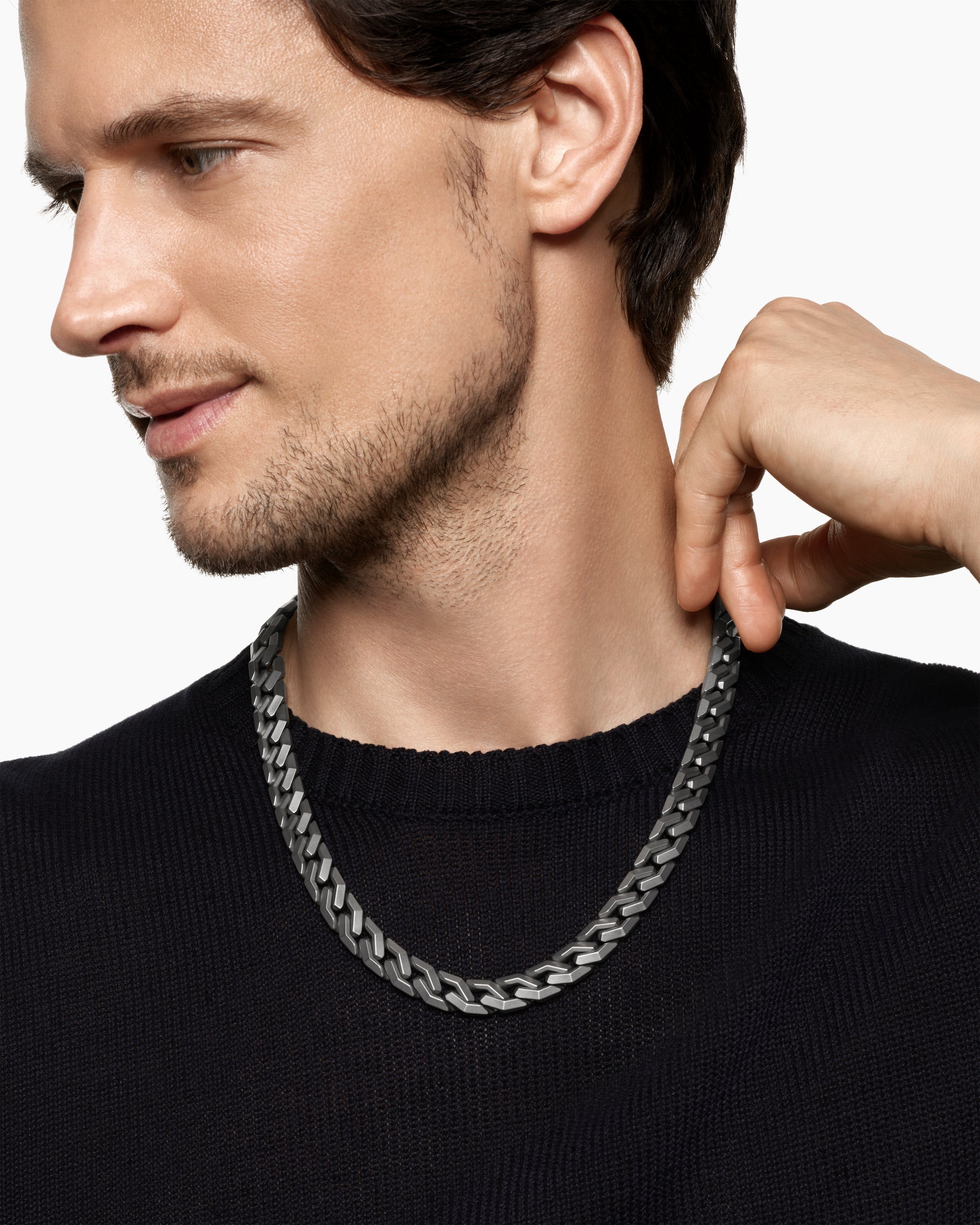 Alternative view of Curb Chain Angular Link Necklace in Anthracite Titanium, 11.5mm