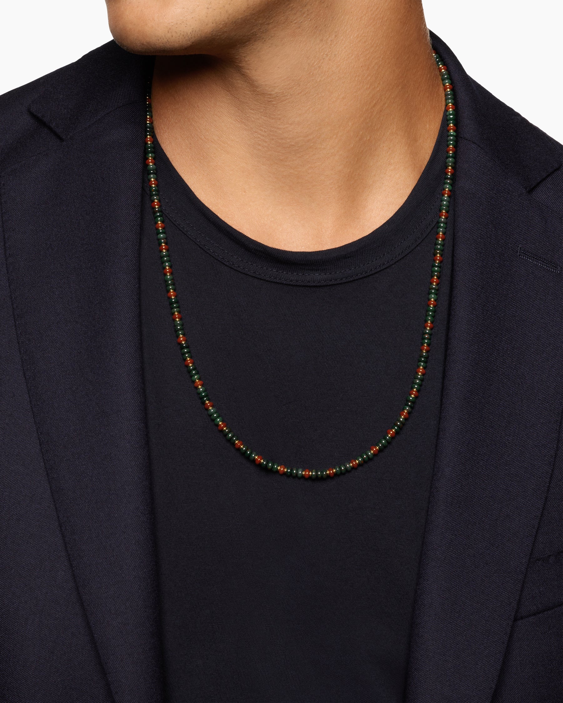 Spiritual Beads Necklace in 18K Yellow Gold with Bloodstone and Red Jasper, 4mm - Image 2