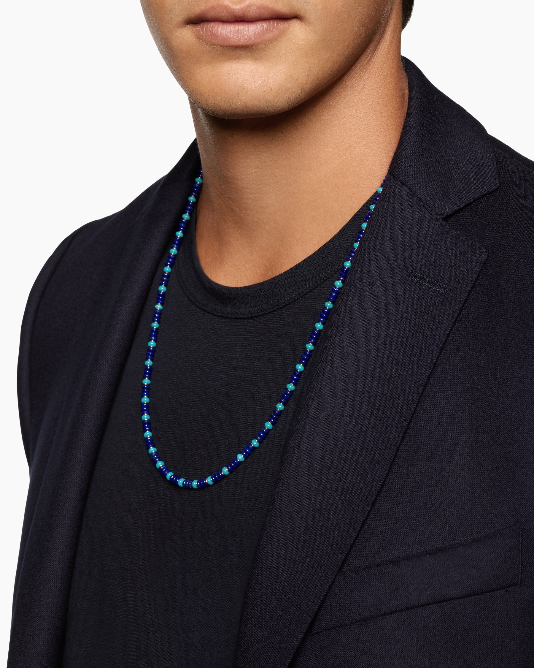 Alternative view of Spiritual Beads Necklace in 18K Yellow Gold with Lapis and Turquoise, 4mm