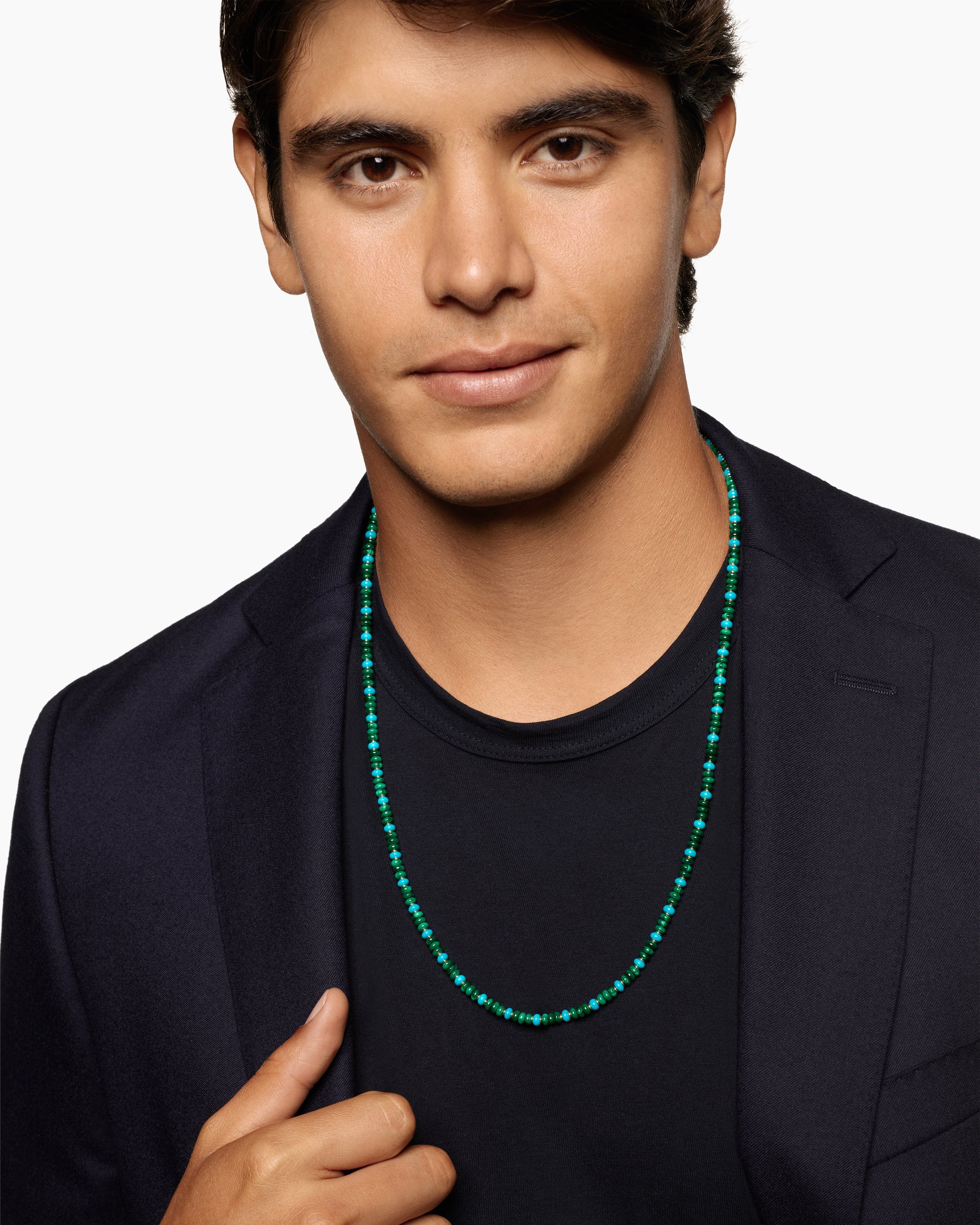 Spiritual Beads Necklace in 18K Yellow Gold with Malachite and Turquoise, 4mm - Image 2