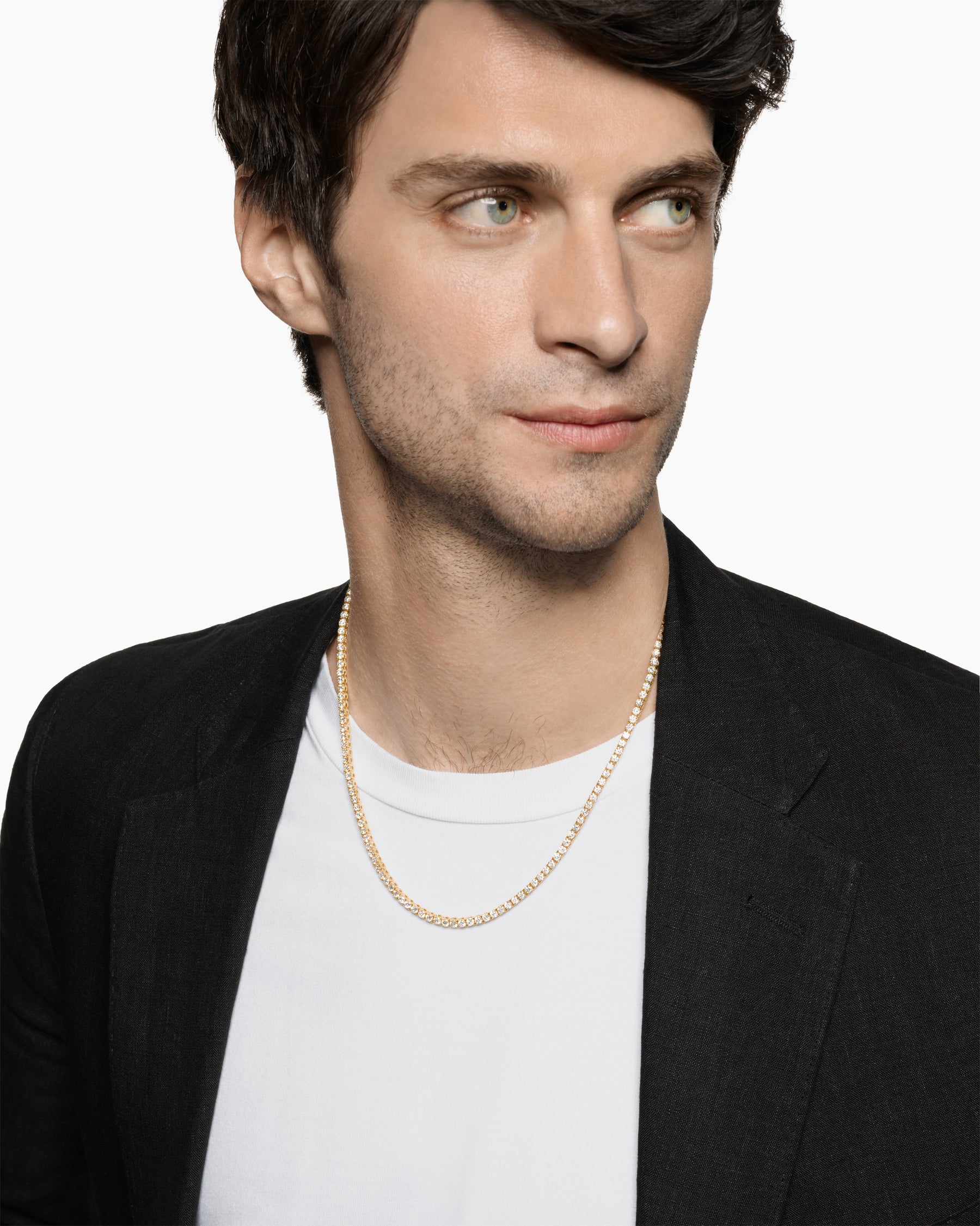 Alternative view of Tennis Necklace in 18K Yellow Gold with Diamonds, 3mm