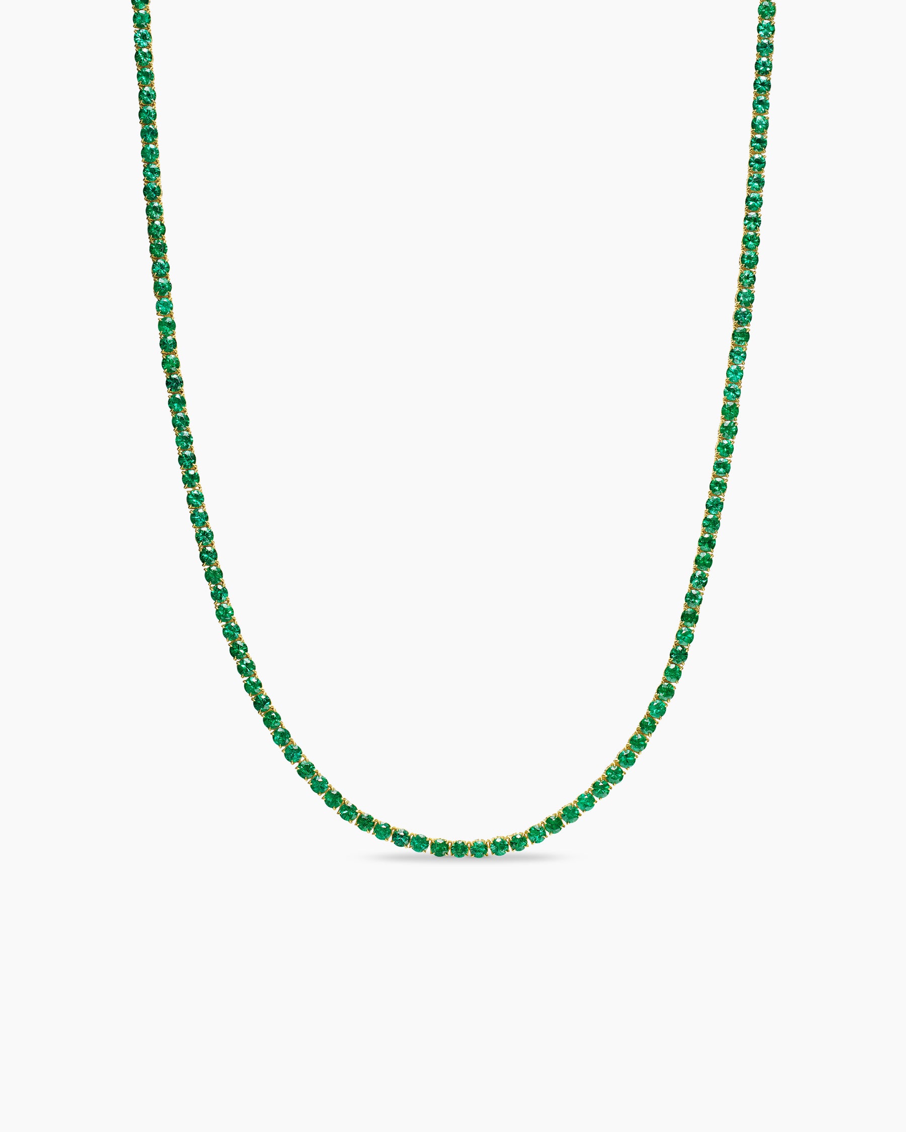 Tennis Necklace in 18K Yellow Gold with Emeralds, 3mm