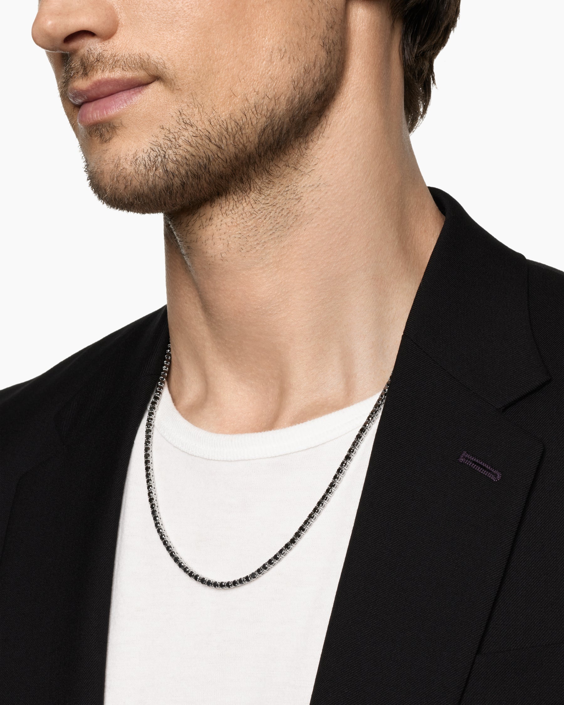 Alternative view of Tennis Necklace in 18K White Gold with Black Diamonds, 3mm