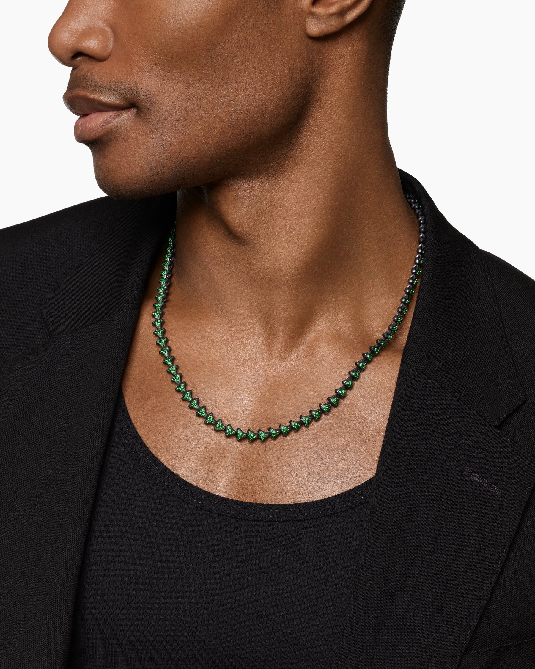 Alternative view of Armory Necklace in Black Titanium with Tsavorites, 7.5mm