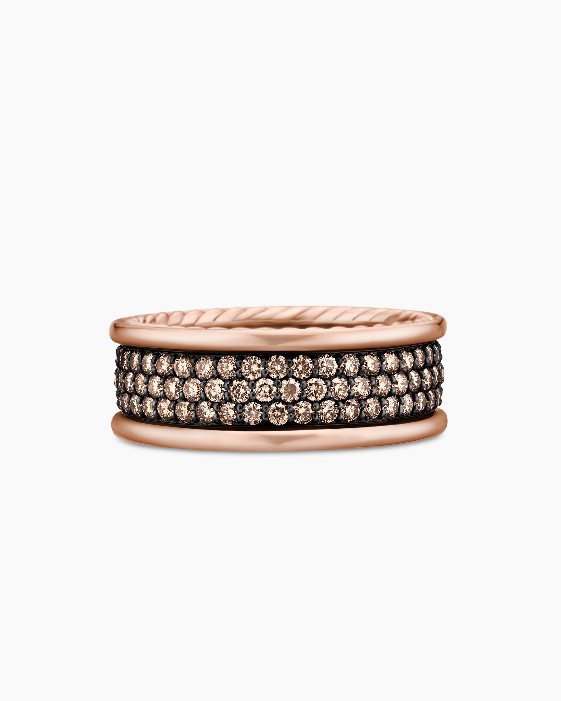 Streamline Pavé Three Row Band Ring in 18K Rose Gold with Cognac Diamonds, 8.5mm