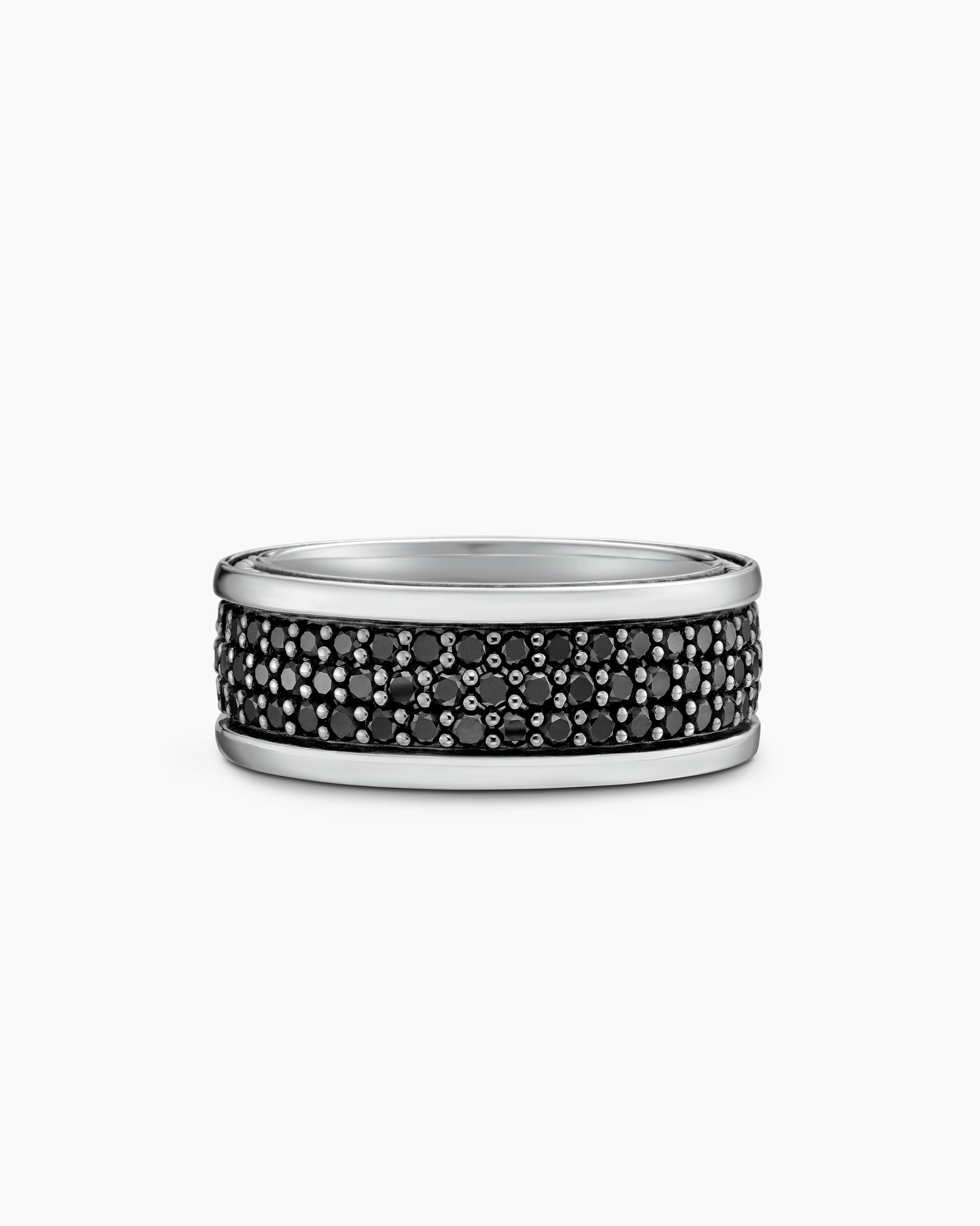 Streamline Three Row Band Ring in Sterling Silver with Black Diamonds, 8.5mm