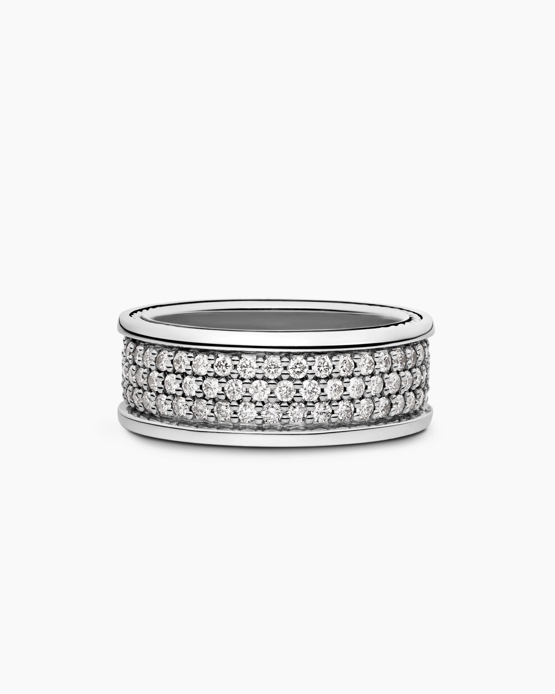 Streamline Pavé Three Row Band Ring in Sterling Silver with Diamonds, 8.5mm