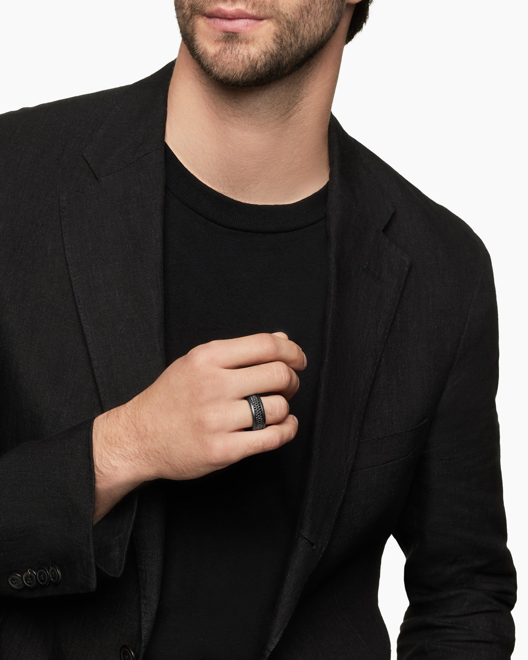 Alternative view of Streamline Pavé Three Row Band Ring in Black Titanium with Black Diamonds, 8.5mm