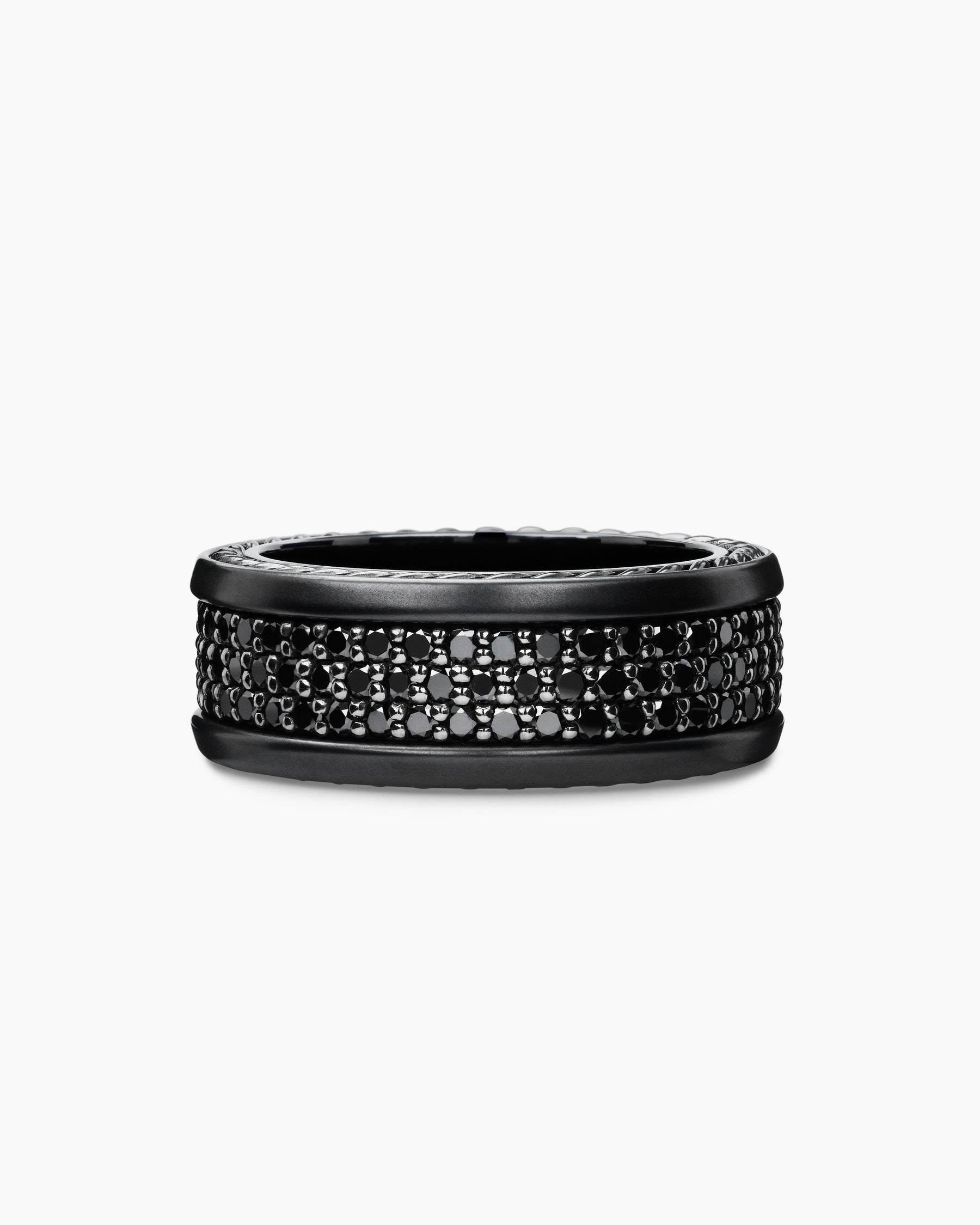 Streamline Pavé Three Row Band Ring in Black Titanium with Black Diamonds, 8.5mm
