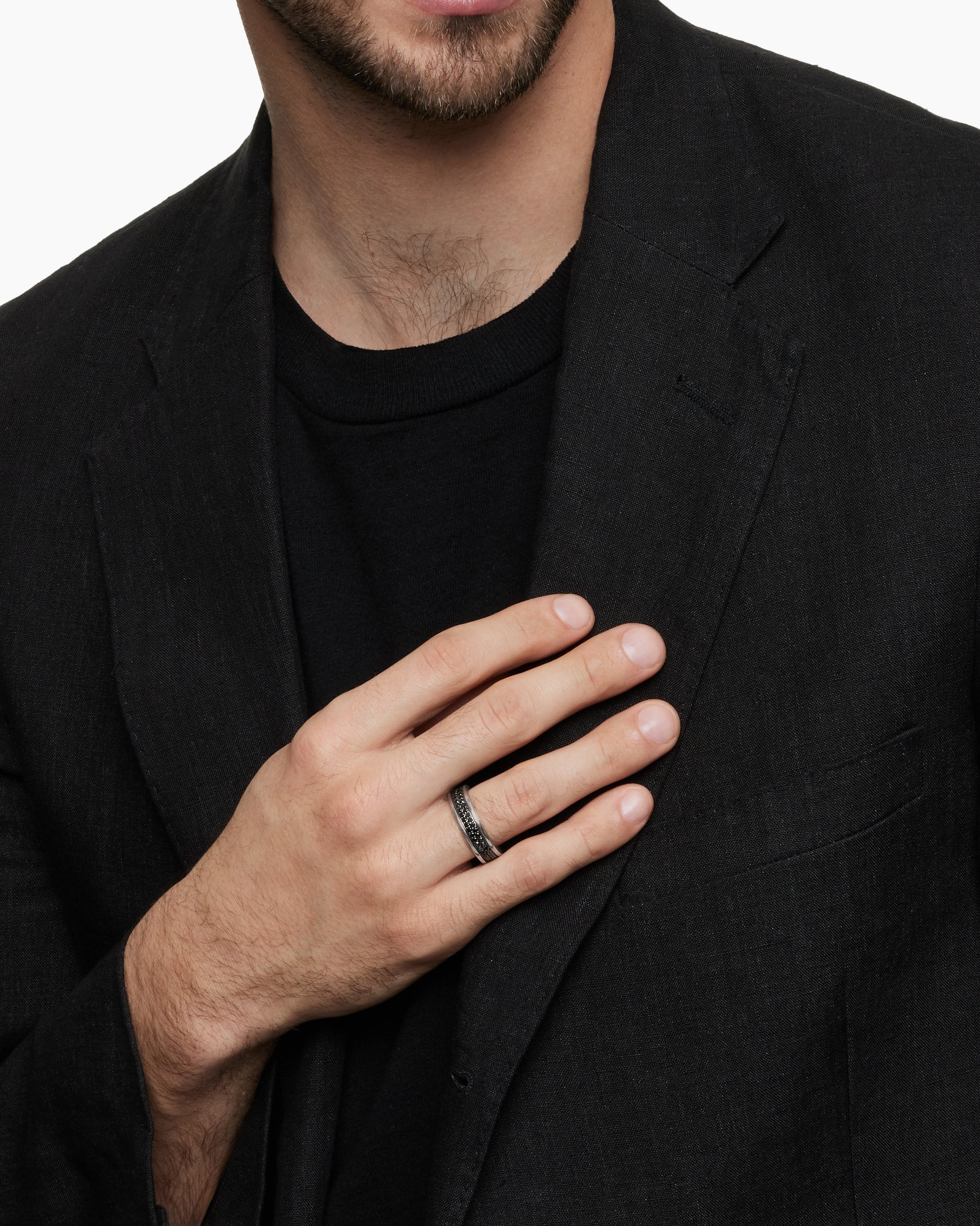 Alternative view of Streamline Two Row Band Ring in Sterling Silver with Black Diamonds, 6.5mm