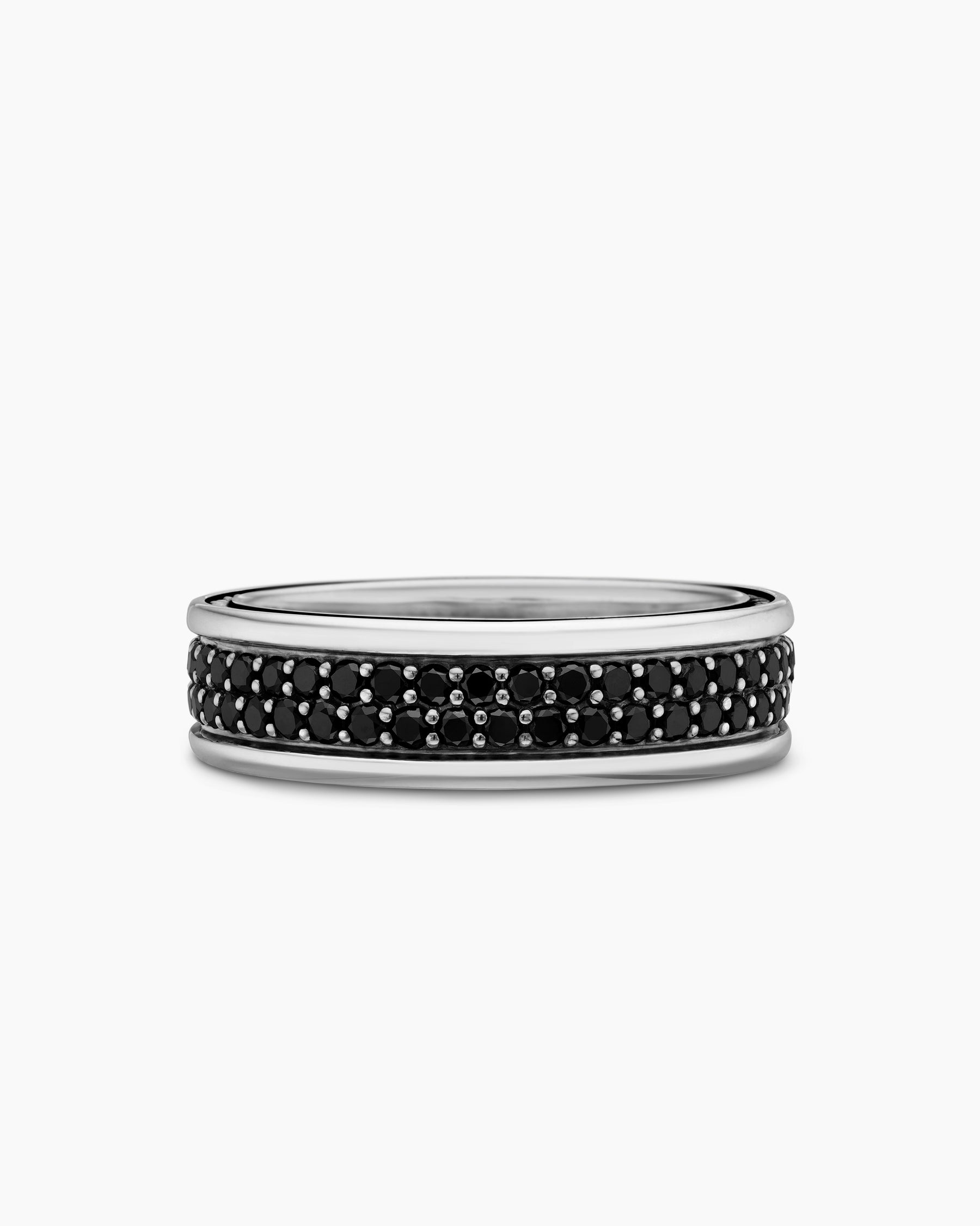 Streamline Two Row Band Ring in Sterling Silver with Black Diamonds, 6.5mm