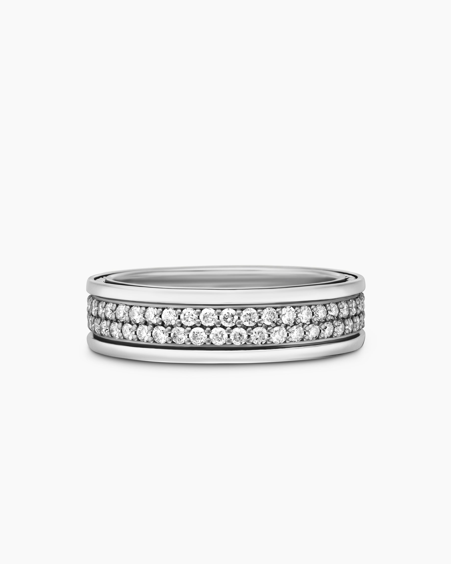 Streamline Two Row Band Ring in Sterling Silver with Diamonds, 6.5mm