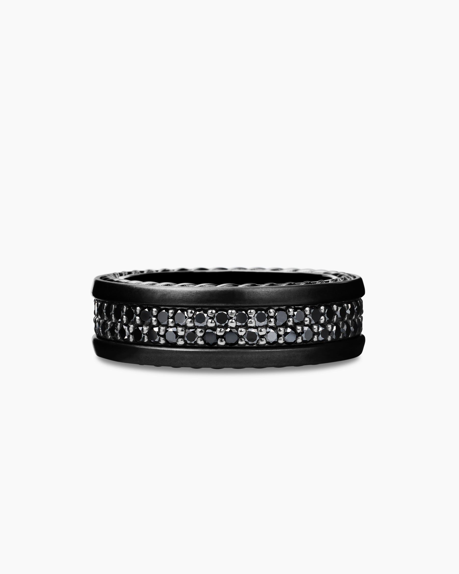 Streamline Two Row Band Ring in Black Titanium with Black Diamonds, 6.5mm