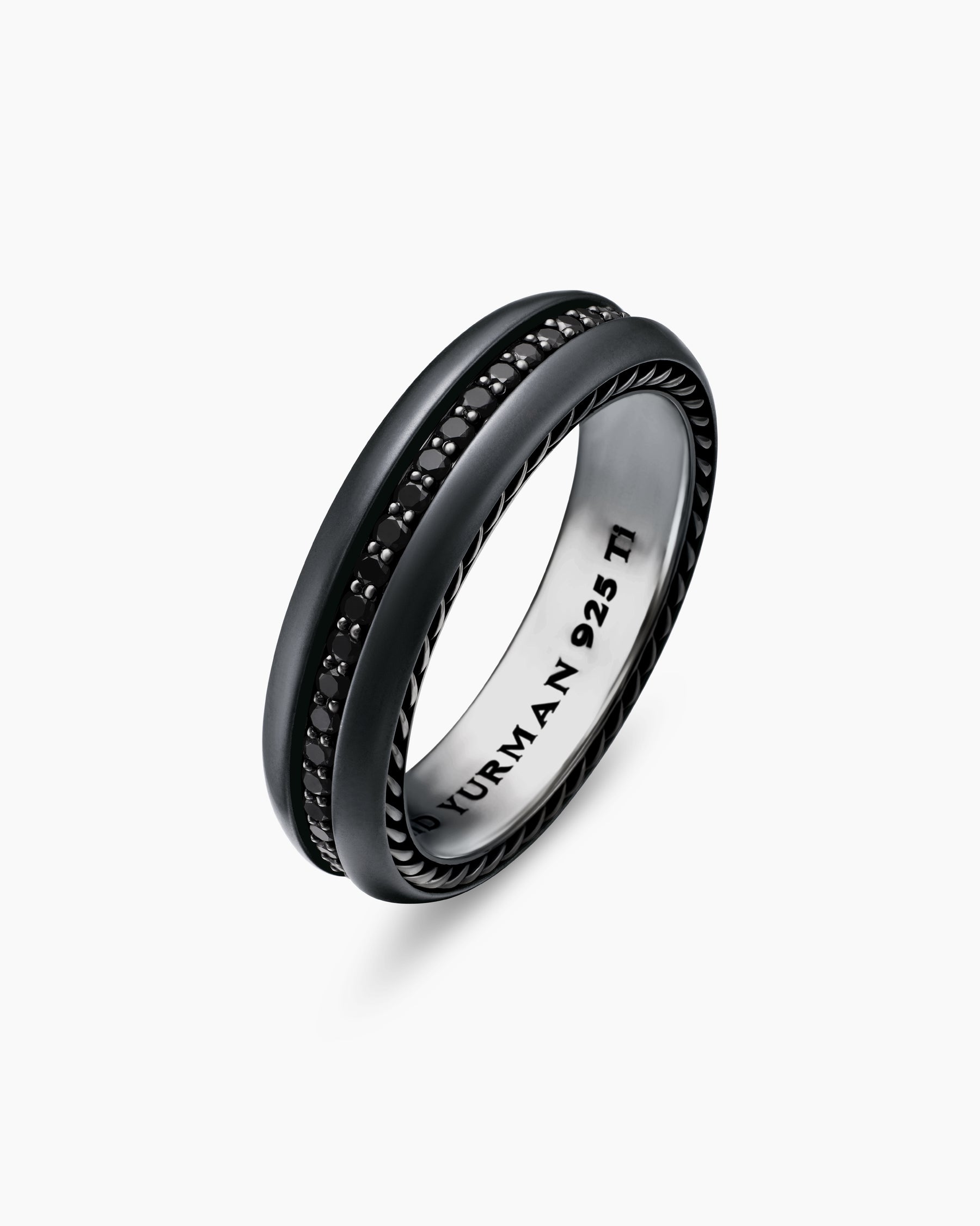 Streamline Band Ring in Black Titanium with Black Diamonds, 6mm - Image 3