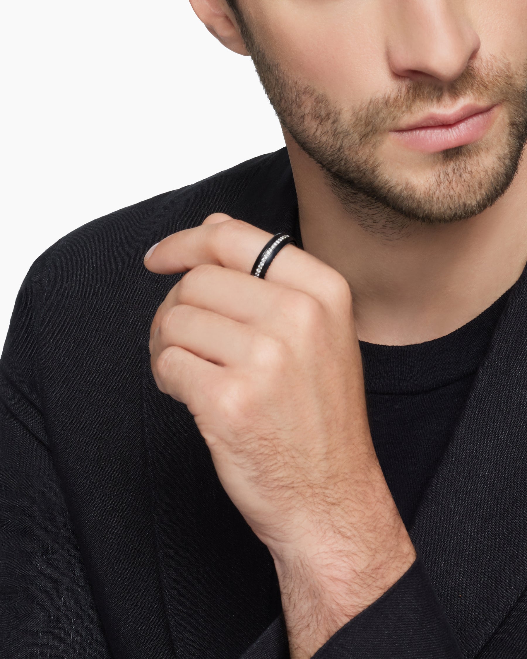 Streamline Band Ring in Black Titanium with Diamonds, 6mm - Image 7