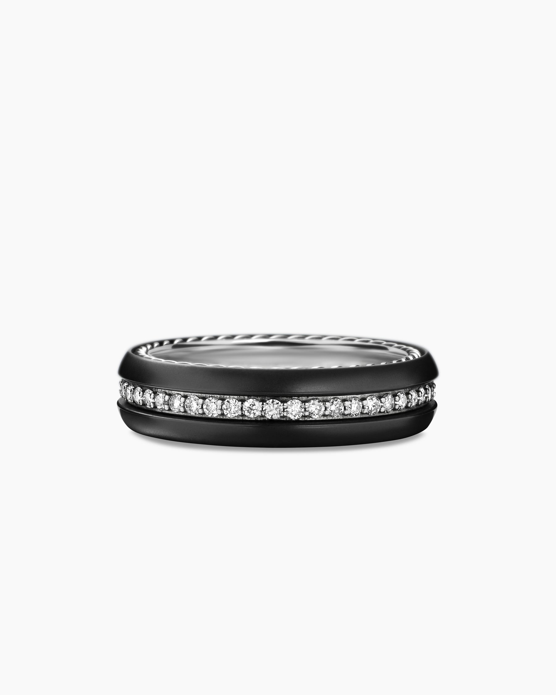 Streamline Band Ring in Black Titanium with Diamonds, 6mm