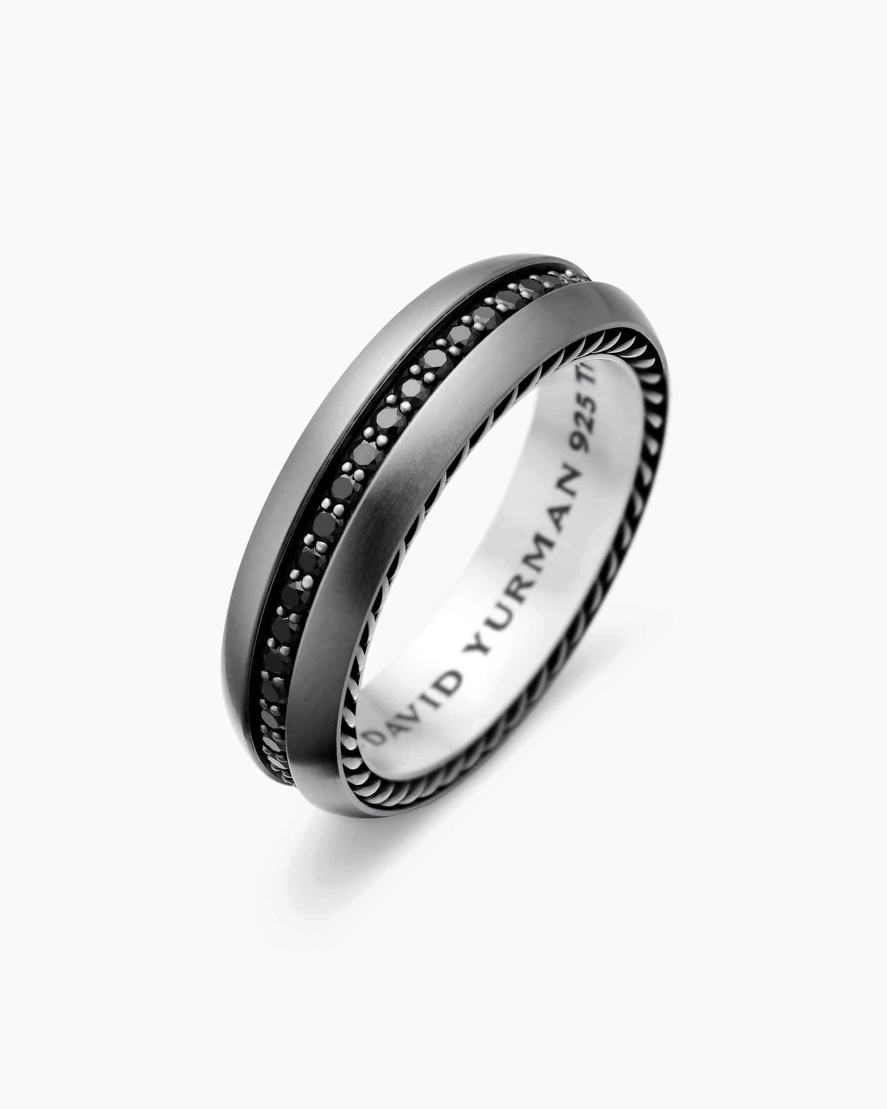Streamline Band Ring in Grey Titanium with Black Diamonds, 6mm - Image 3