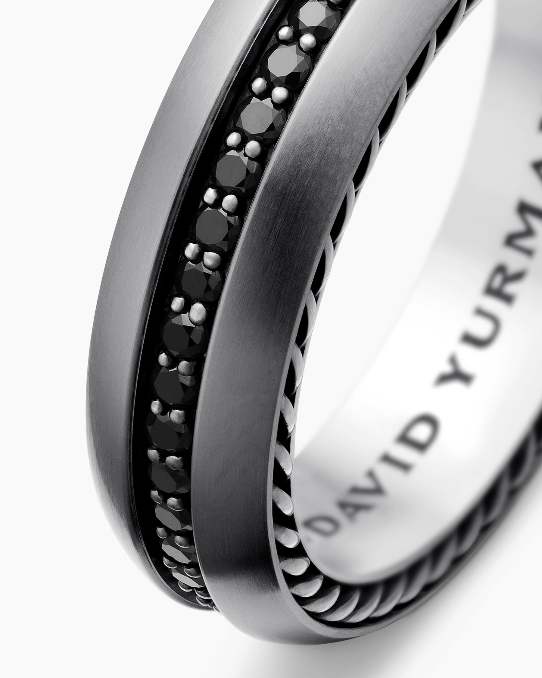 Streamline Band Ring in Grey Titanium with Black Diamonds, 6mm - Image 6