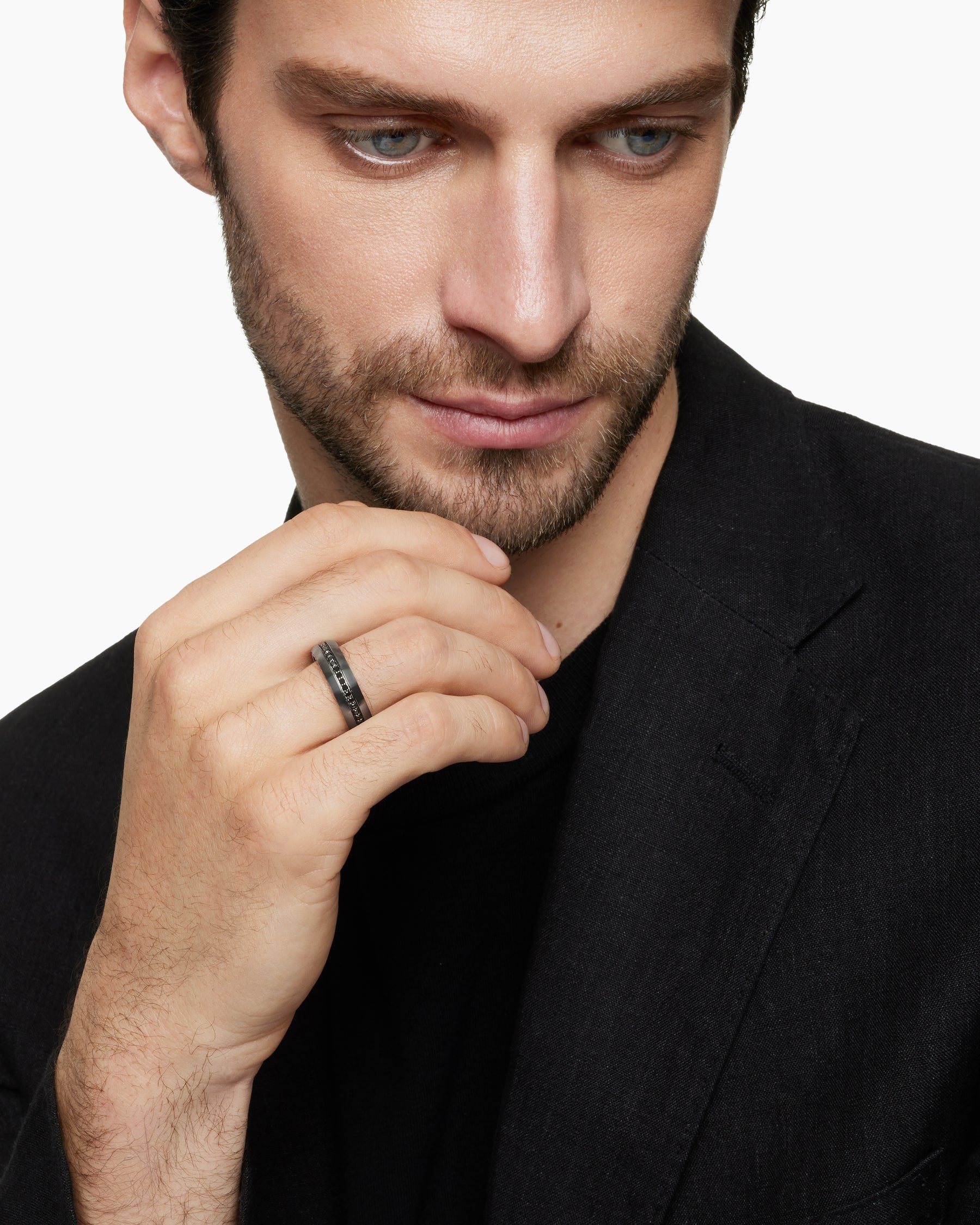 Streamline Band Ring in Grey Titanium with Black Diamonds, 6mm - Image 7