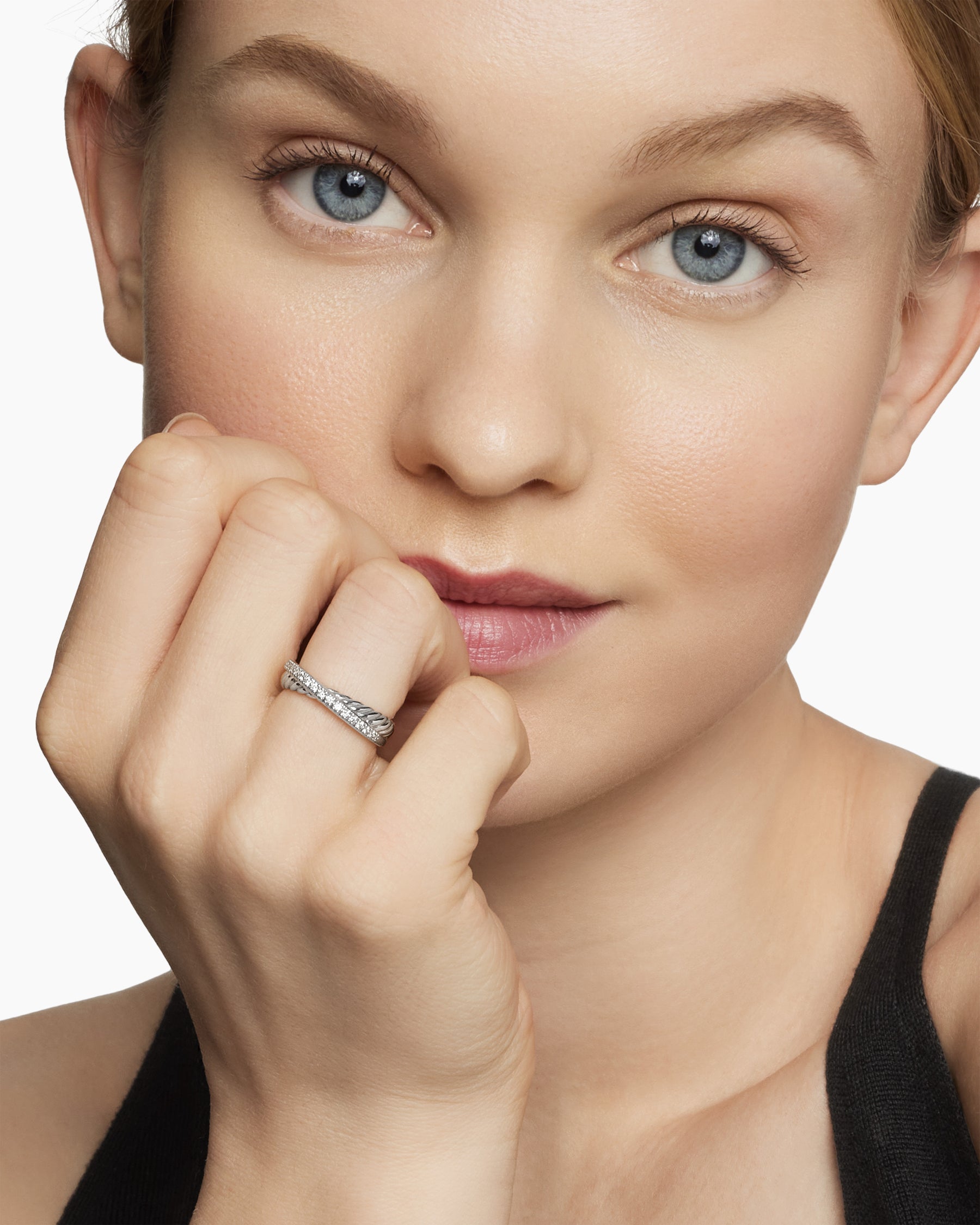 Crossover Band Ring in Sterling Silver with Diamonds, 5.3mm - Image 8