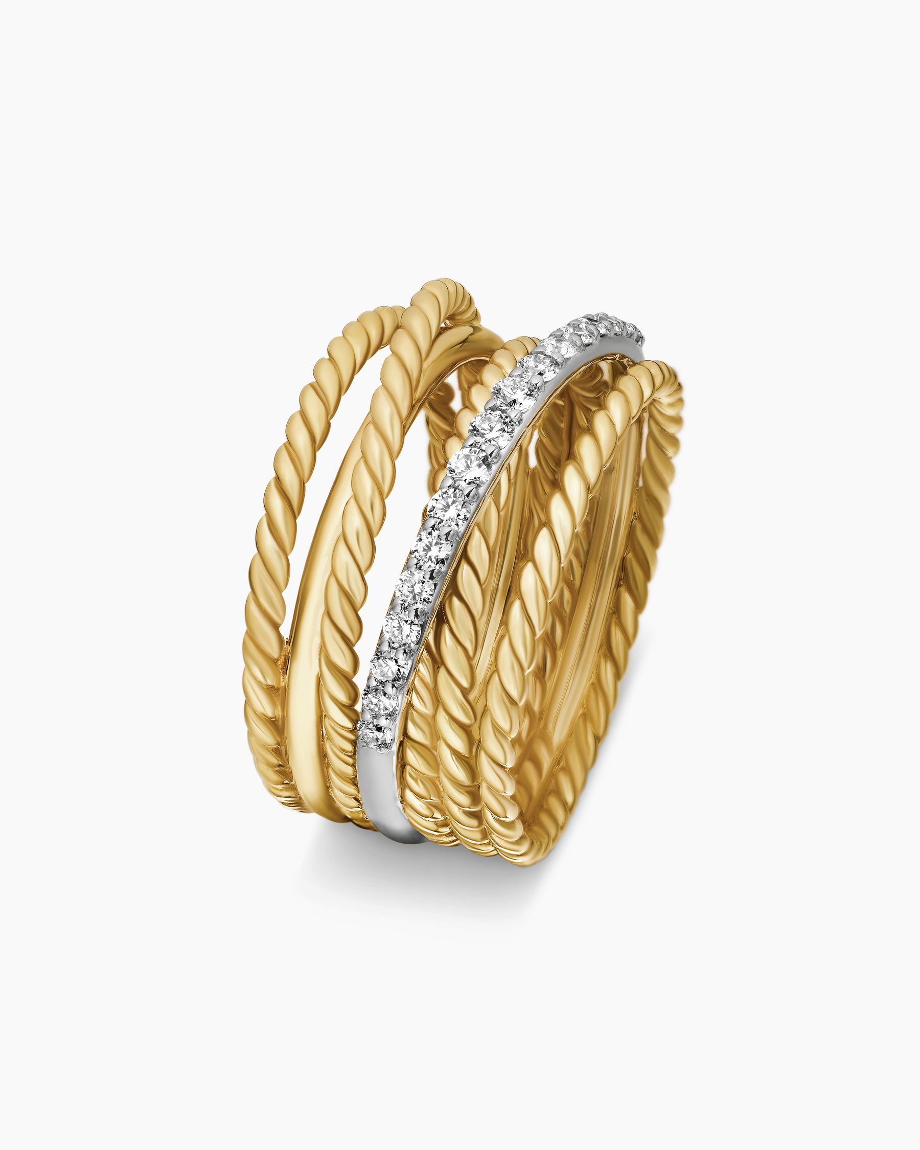 Crossover Ring in 18K Yellow Gold with Diamonds, 12mm - Image 3