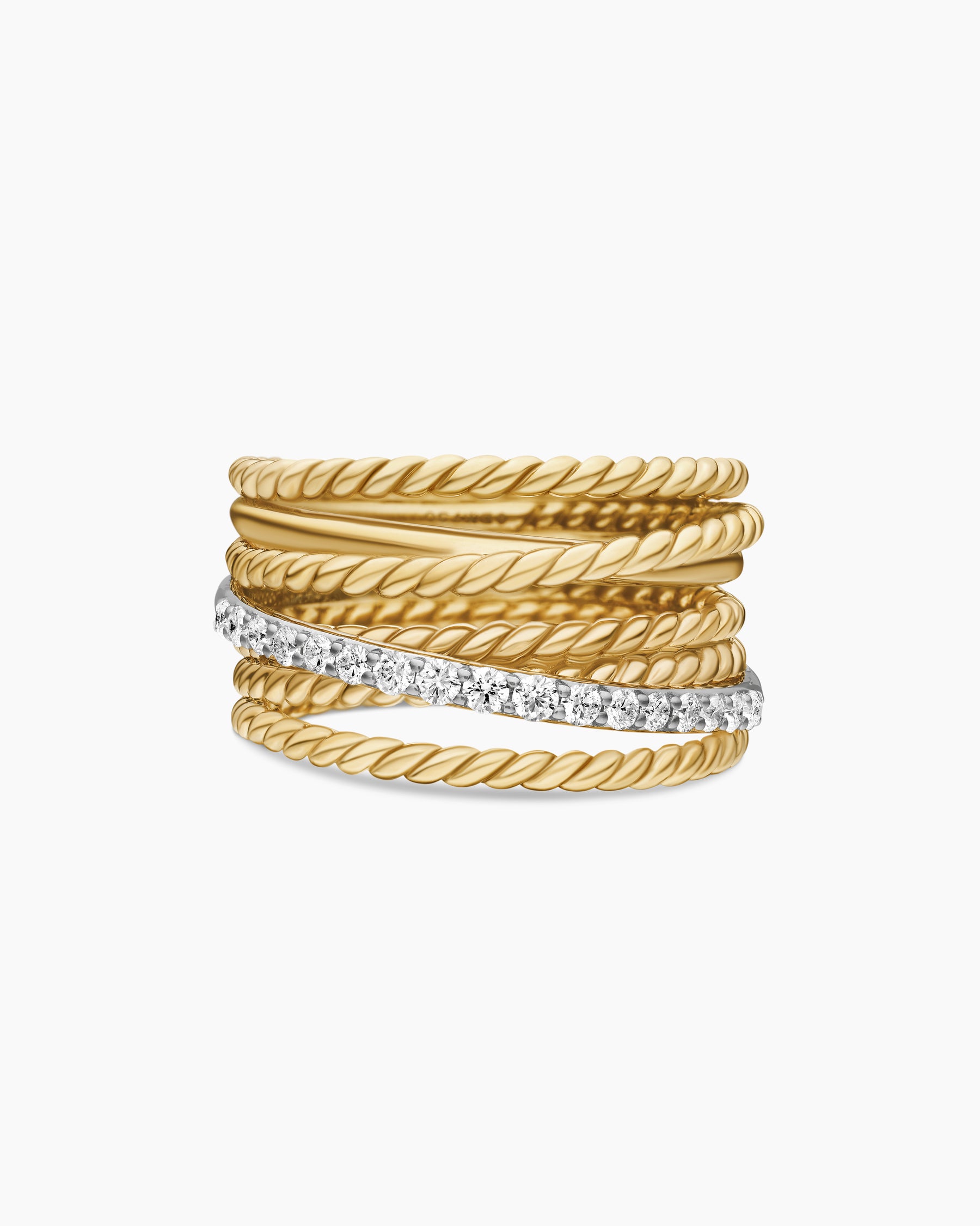 Crossover Ring in 18K Yellow Gold with Diamonds, 12mm - Image 4
