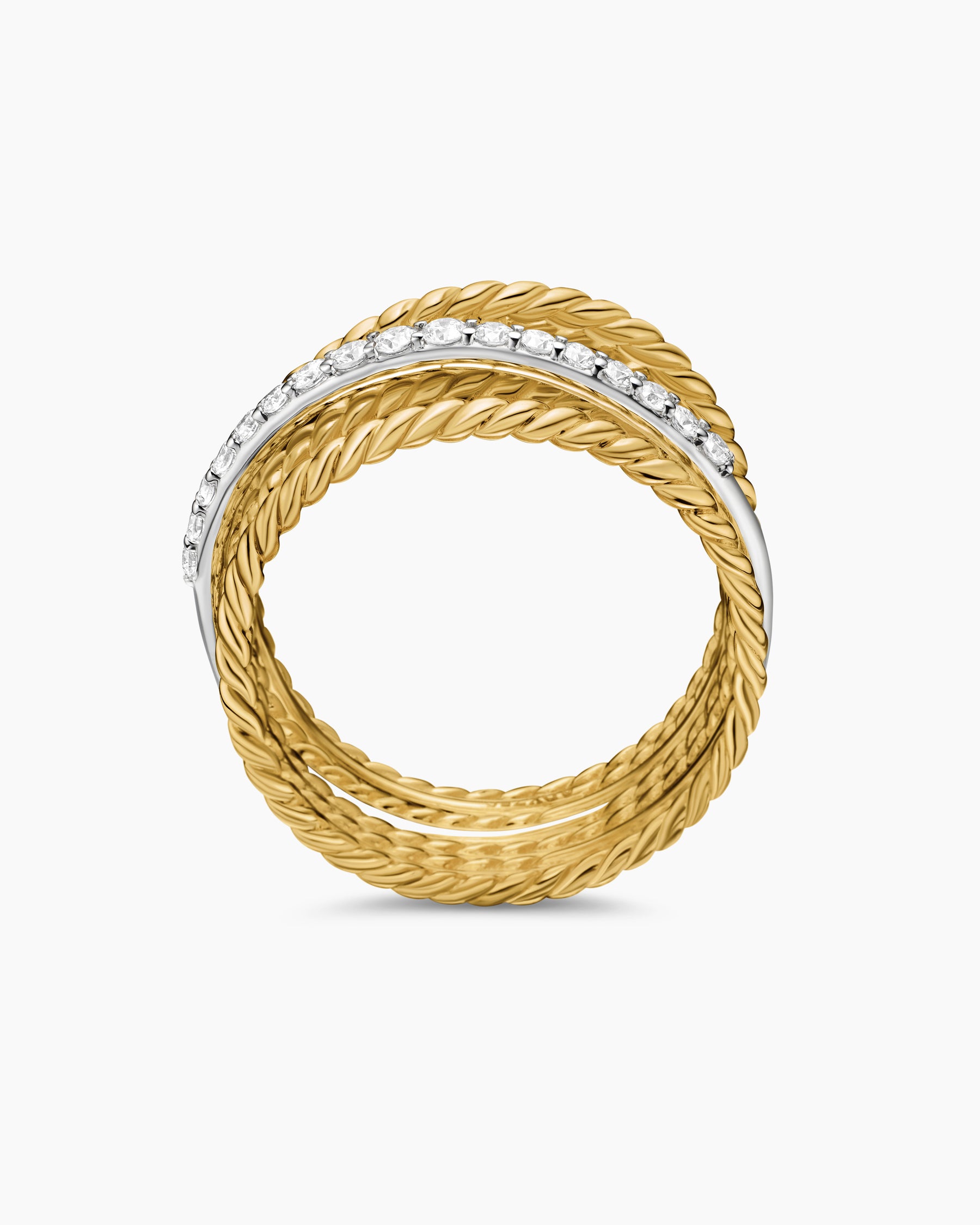 Crossover Ring in 18K Yellow Gold with Diamonds, 12mm - Image 5