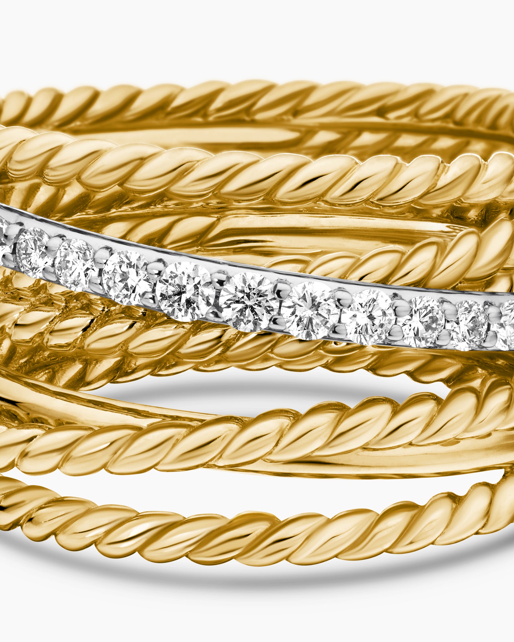 Crossover Ring in 18K Yellow Gold with Diamonds, 12mm - Image 7
