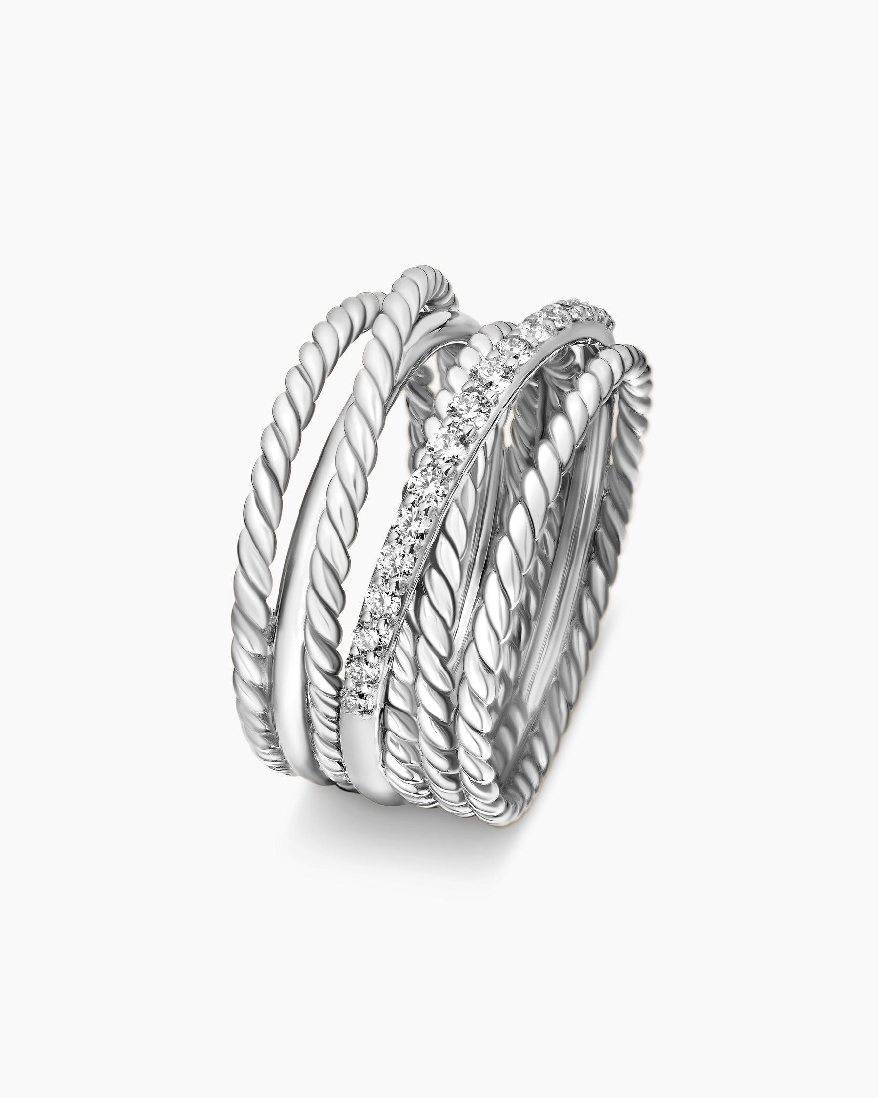 Crossover Ring in Sterling Silver with Diamonds, 12mm - Image 3