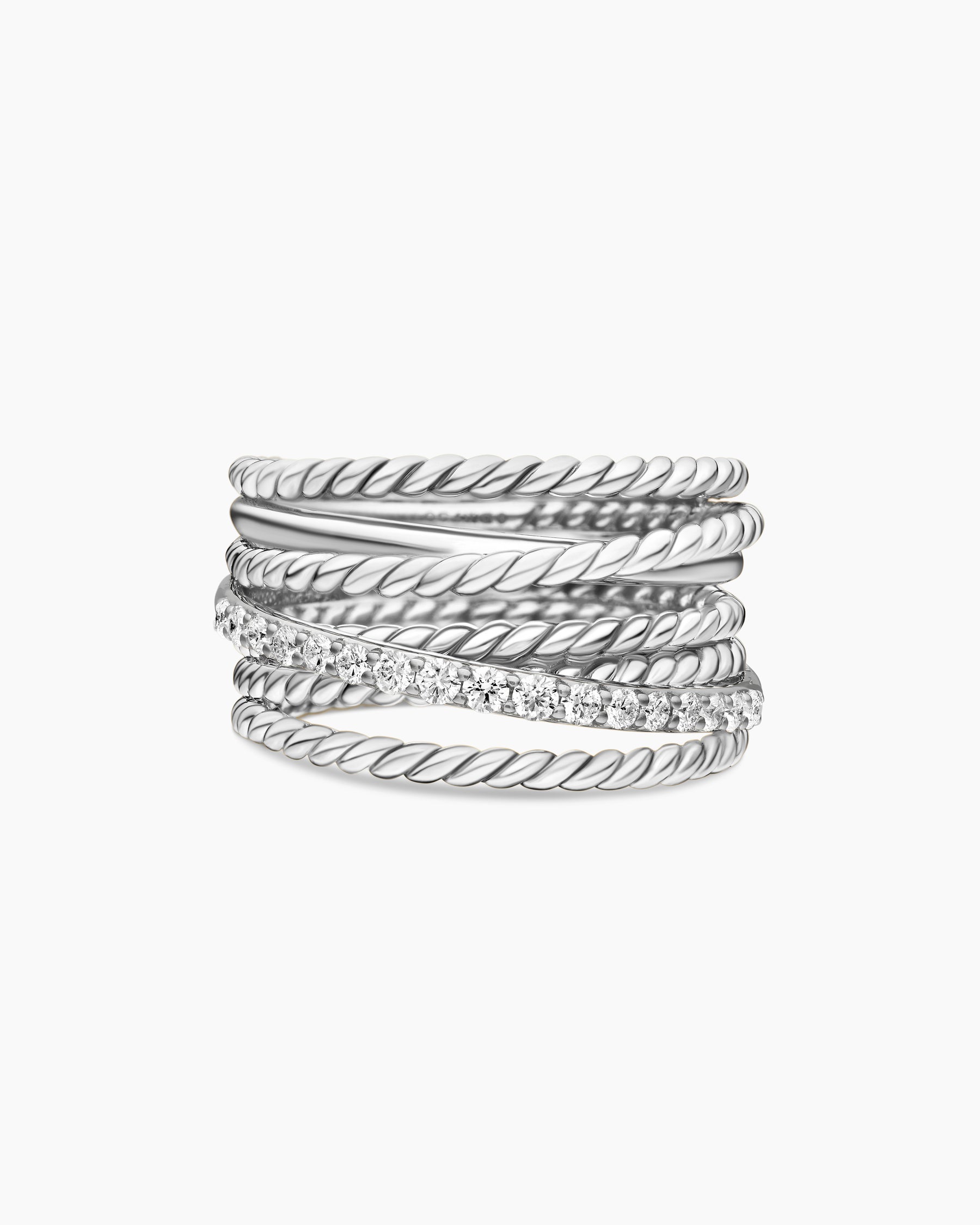 Crossover Ring in Sterling Silver with Diamonds, 12mm - Image 4