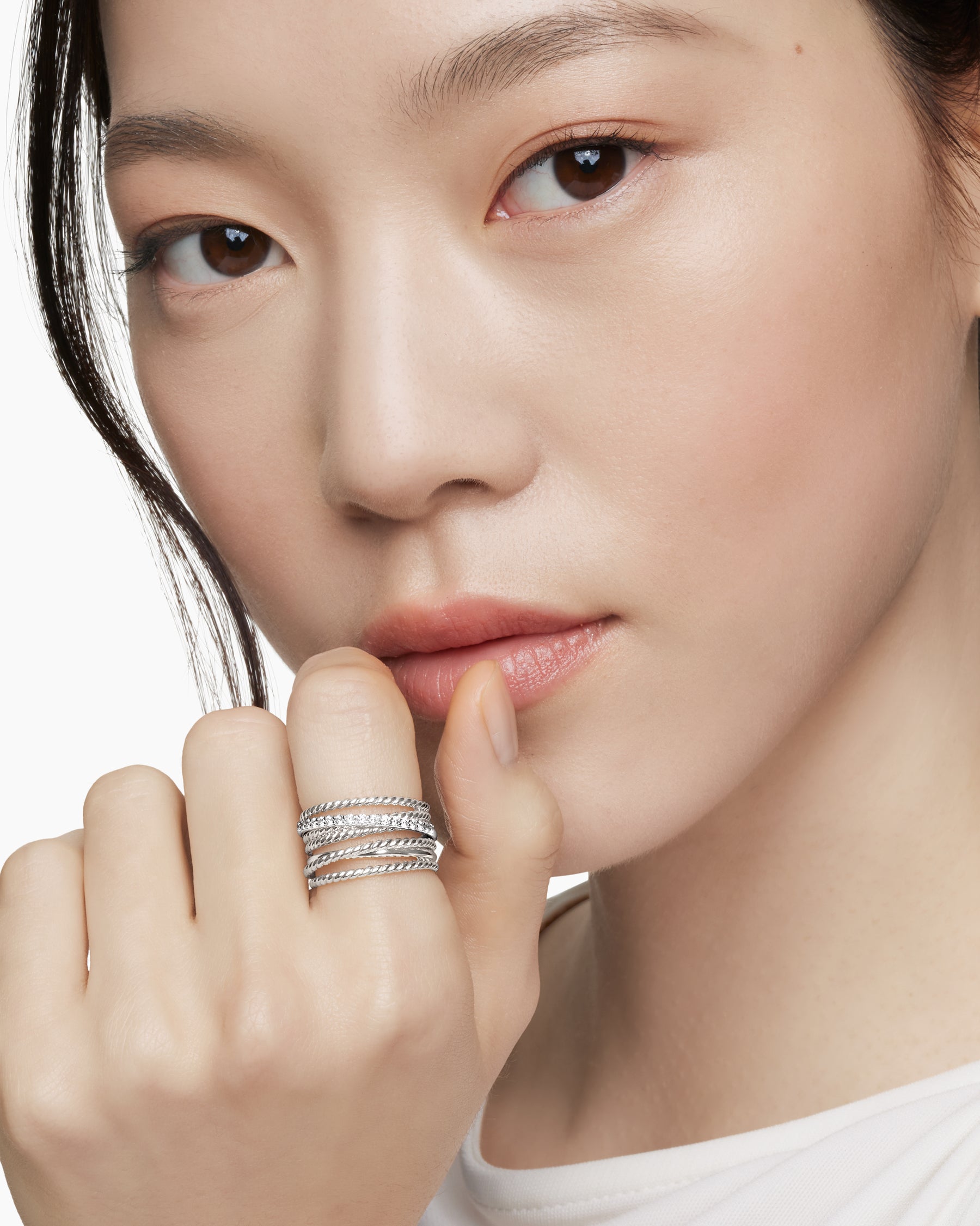 Crossover Ring in Sterling Silver with Diamonds, 12mm - Image 8