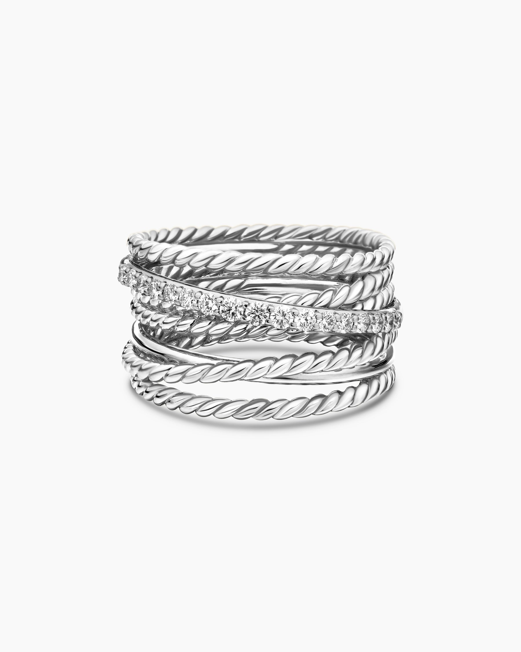 Crossover Ring in Sterling Silver with Diamonds, 12mm