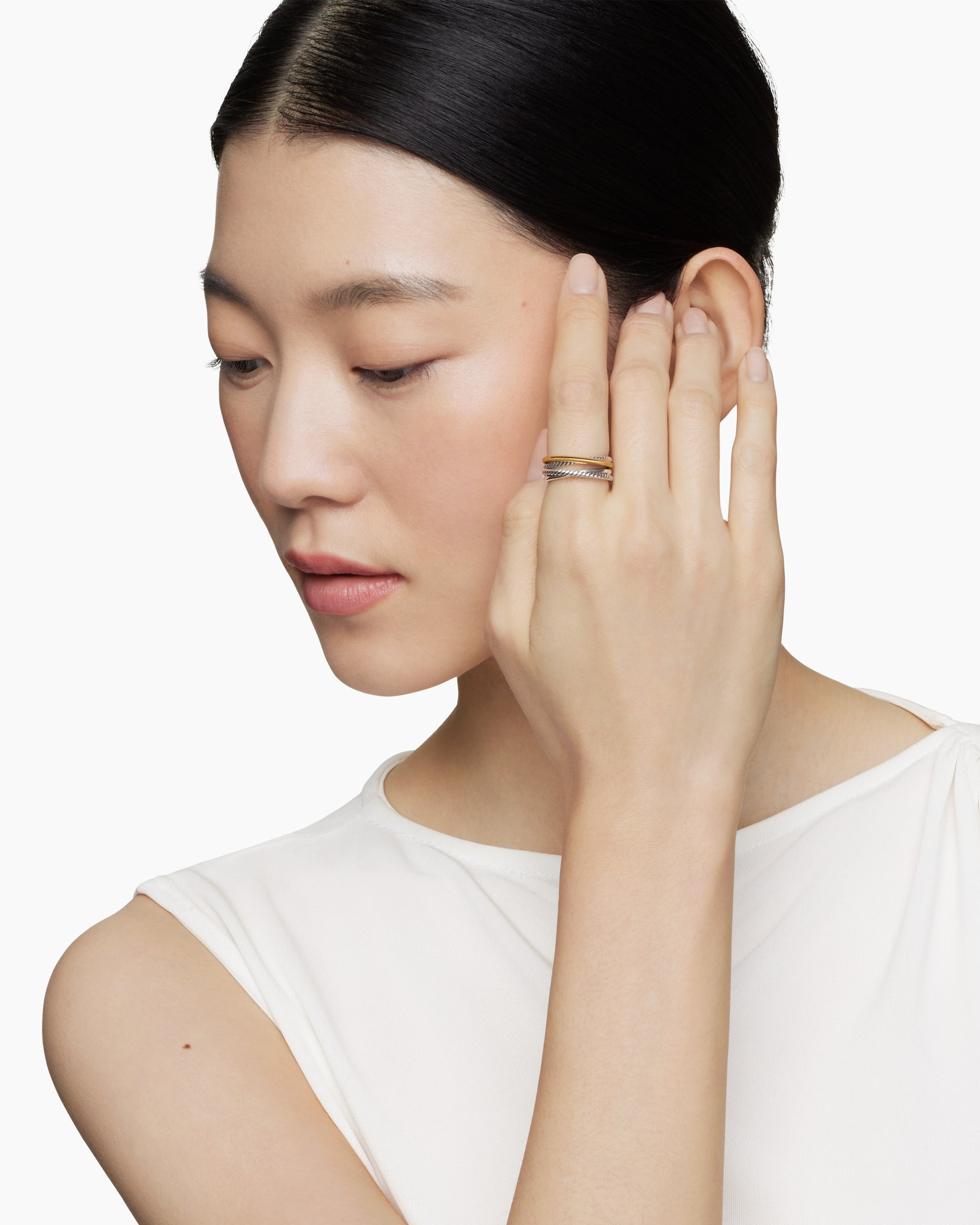 Crossover Band Ring in Sterling Silver with 18K Yellow Gold, 6.8mm - Image 2