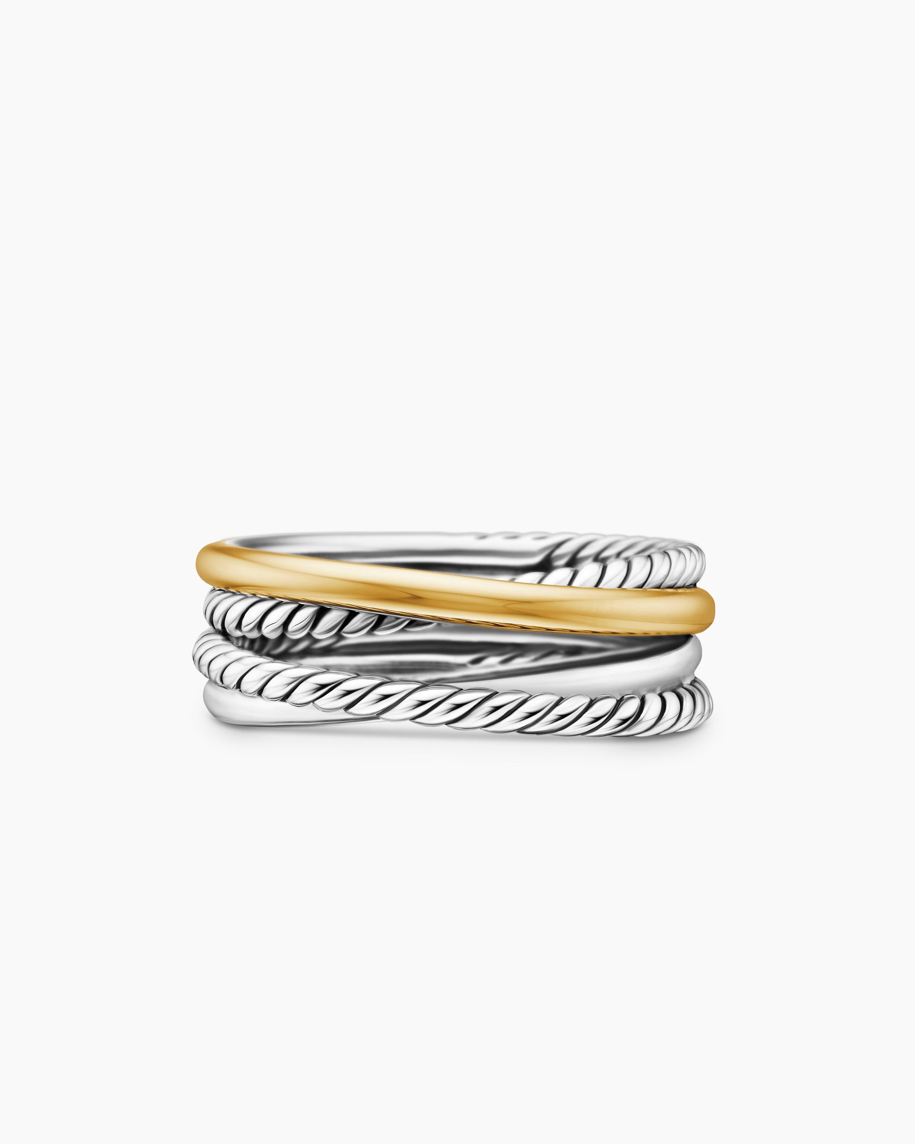 Crossover Band Ring in Sterling Silver with 18K Yellow Gold, 6.8mm