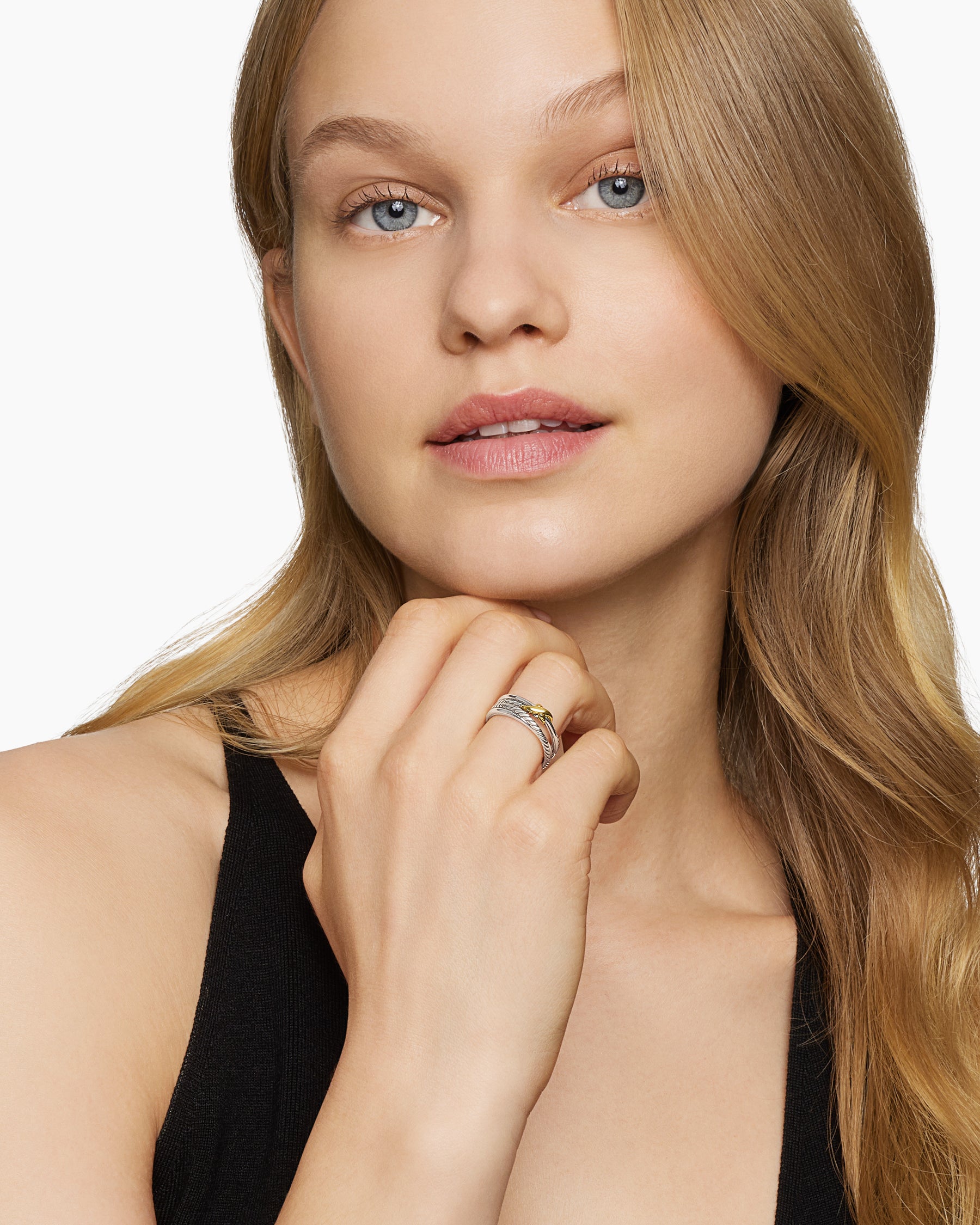 Alternative view of X Crossover Band Ring in Sterling Silver with 18K Yellow Gold, 6mm