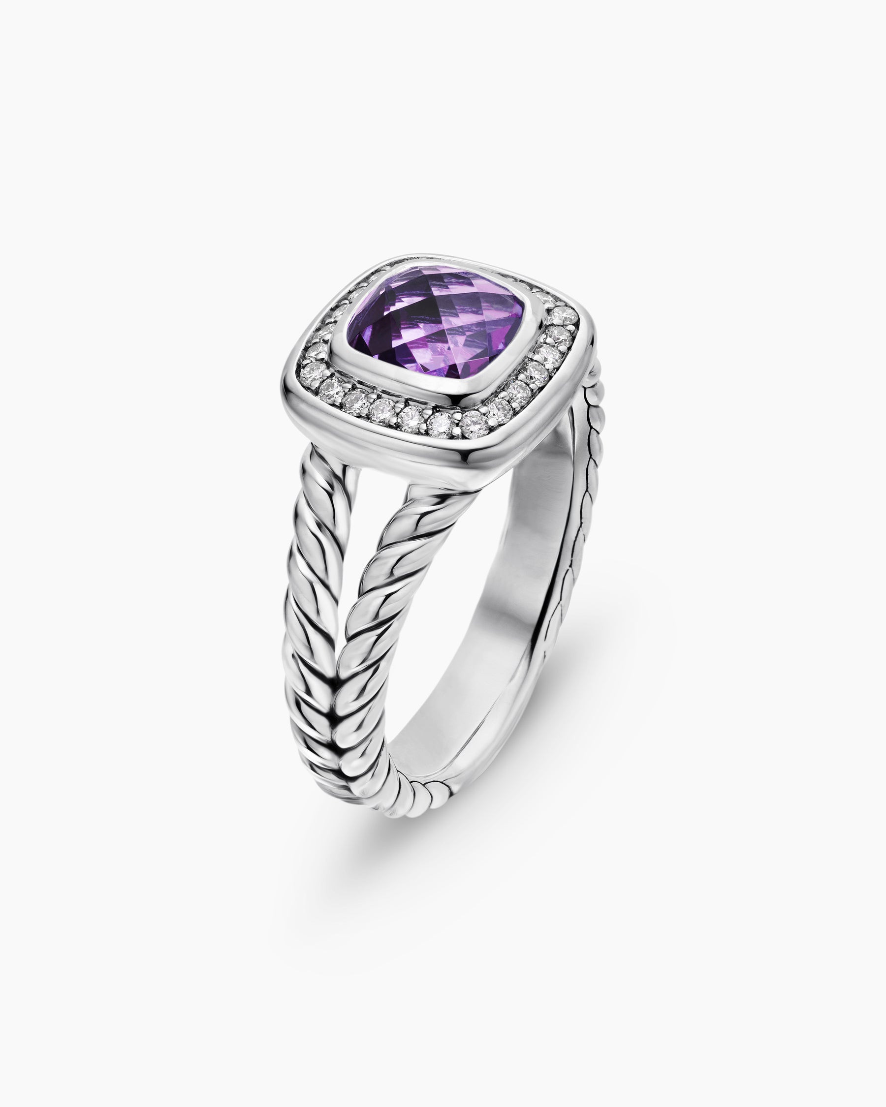 Petite Albion Ring in Sterling Silver with Amethyst and Diamonds, 7mm - Image 3