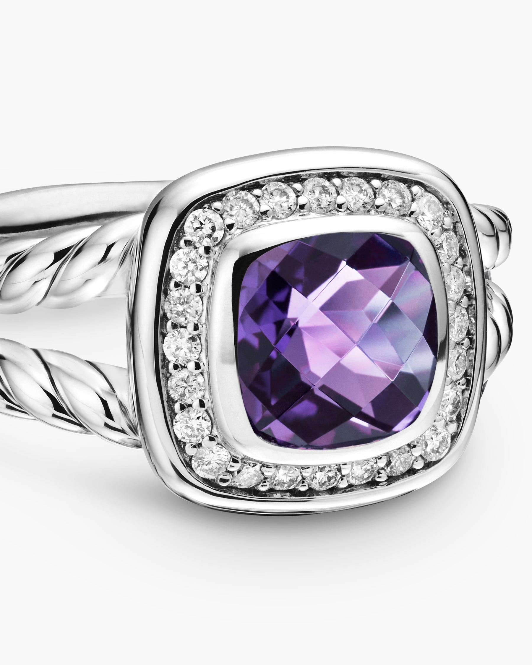 Petite Albion Ring in Sterling Silver with Amethyst and Diamonds, 7mm - Image 5