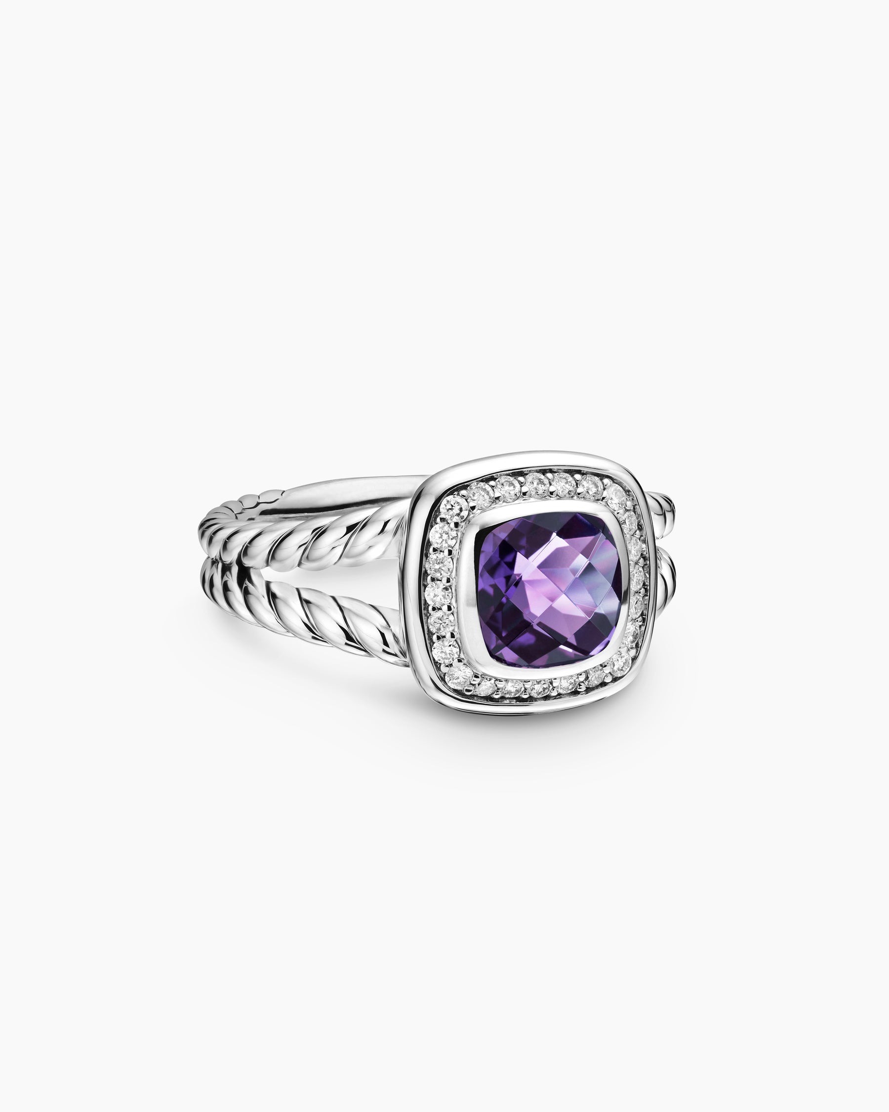Petite Albion Ring in Sterling Silver with Amethyst and Diamonds, 7mm