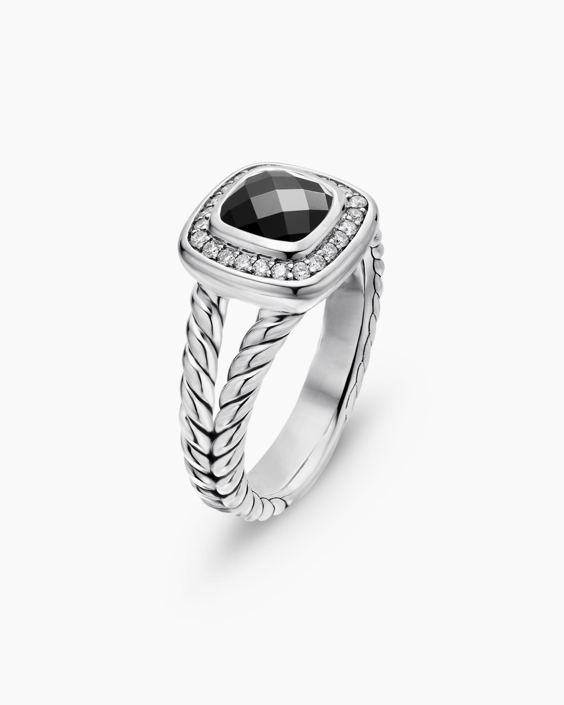 Petite Albion Ring in Sterling Silver with Black Onyx and Diamonds, 7mm - Image 3