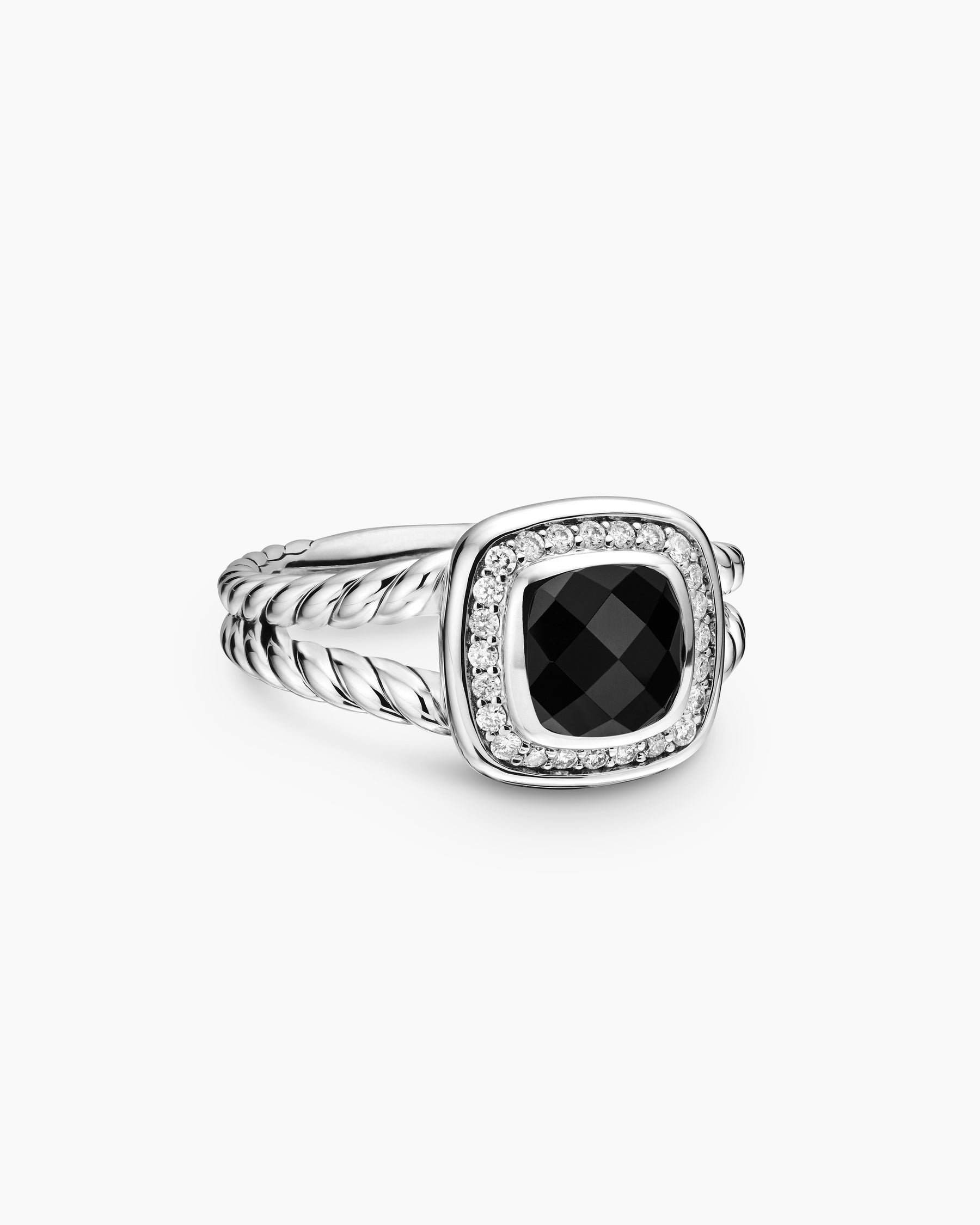 Petite Albion Ring in Sterling Silver with Black Onyx and Diamonds, 7mm