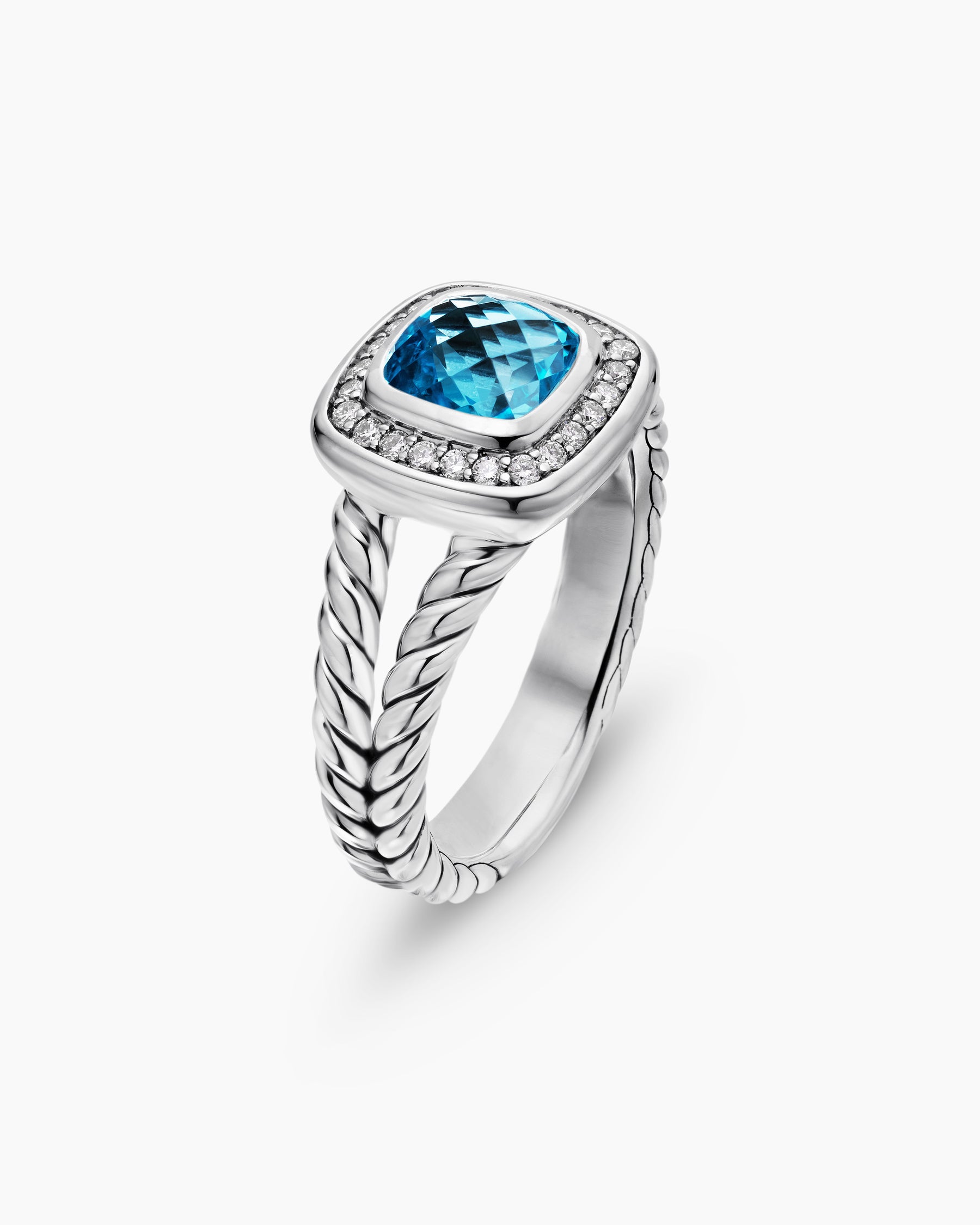 Petite Albion Ring in Sterling Silver with Blue Topaz and Diamonds, 7mm - Image 3