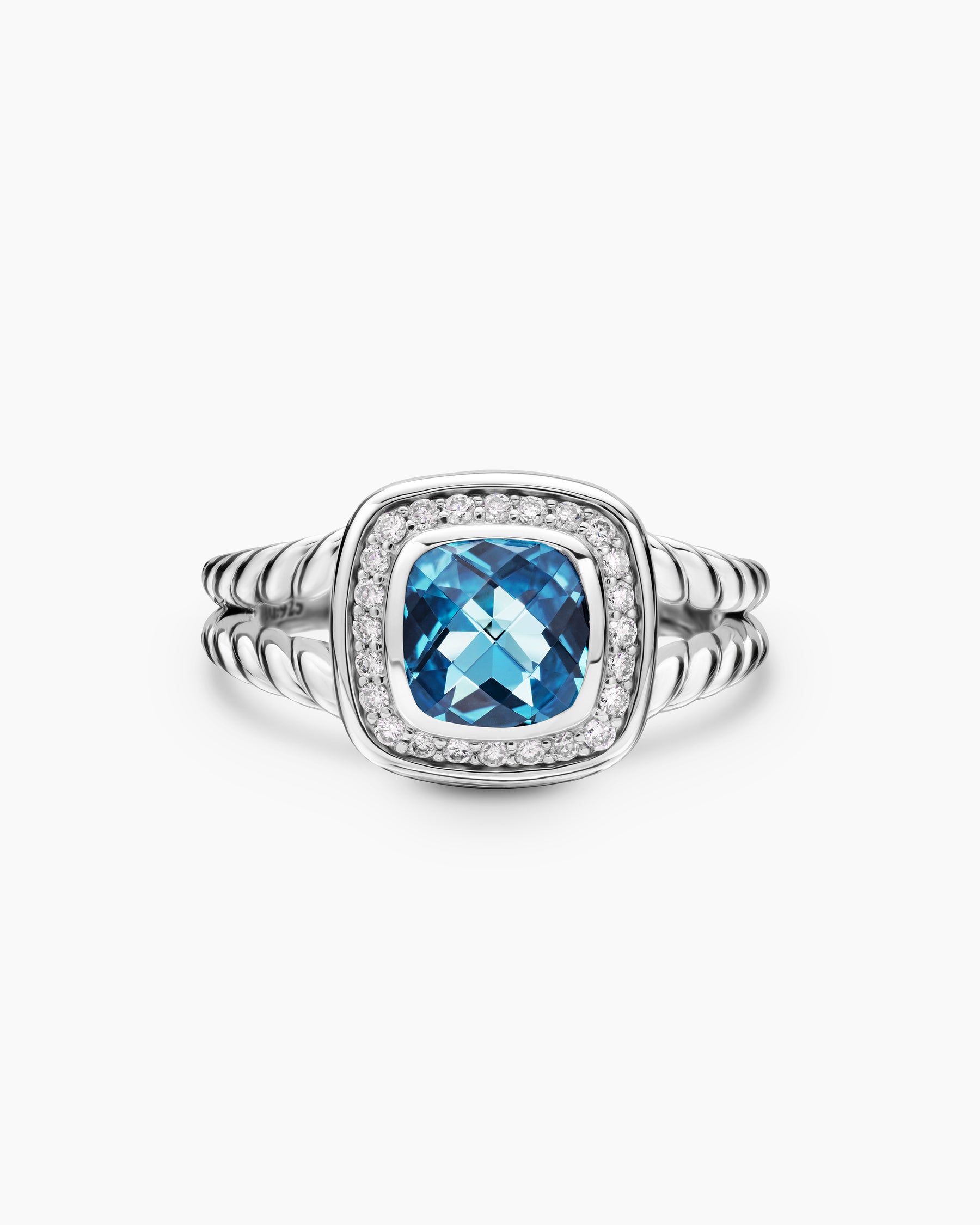 Petite Albion Ring in Sterling Silver with Blue Topaz and Diamonds, 7mm - Image 4