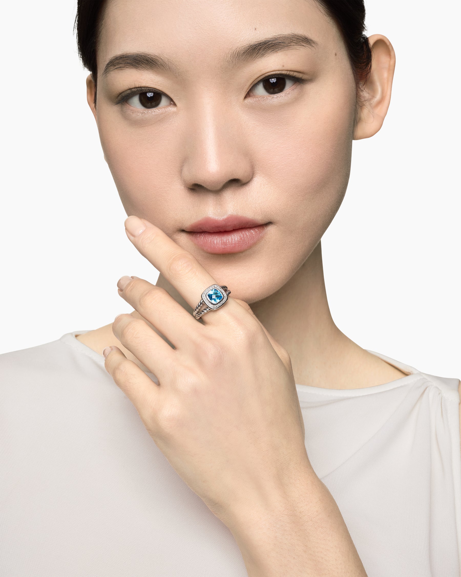 Petite Albion Ring in Sterling Silver with Blue Topaz and Diamonds, 7mm - Image 7