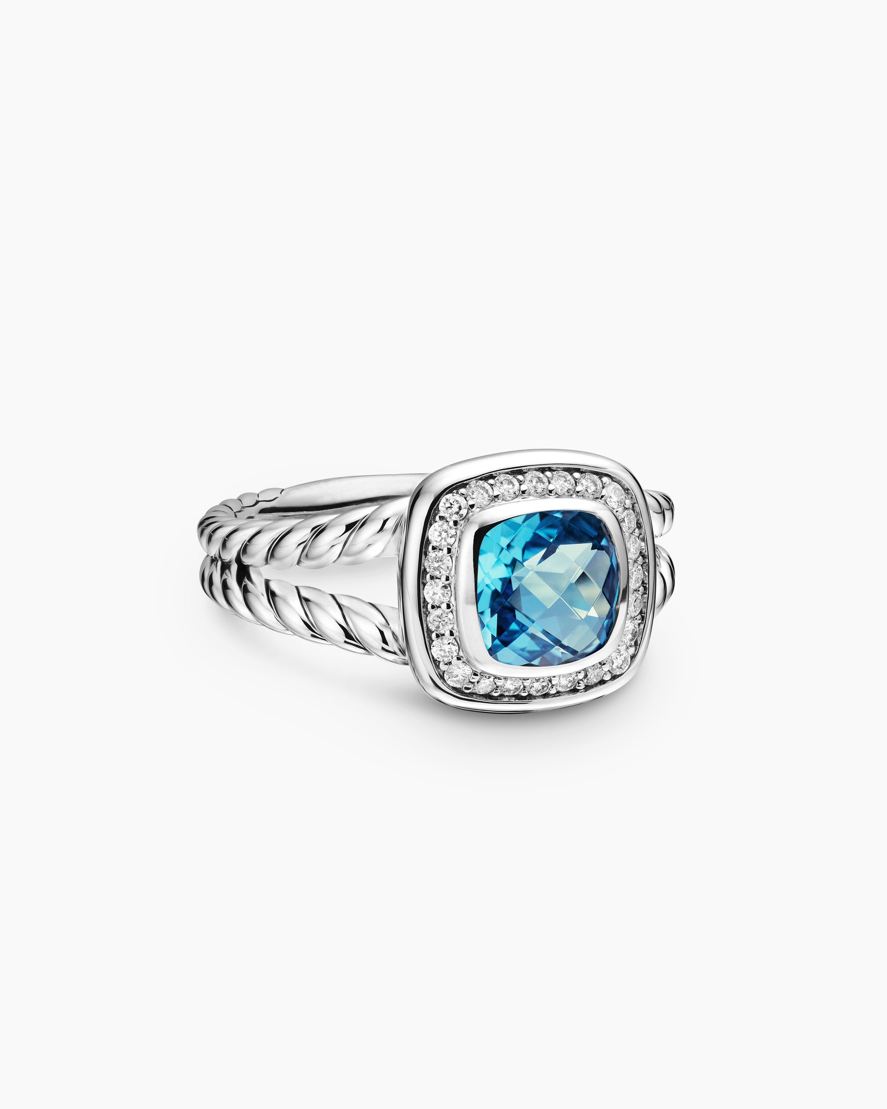 Petite Albion Ring in Sterling Silver with Blue Topaz and Diamonds, 7mm