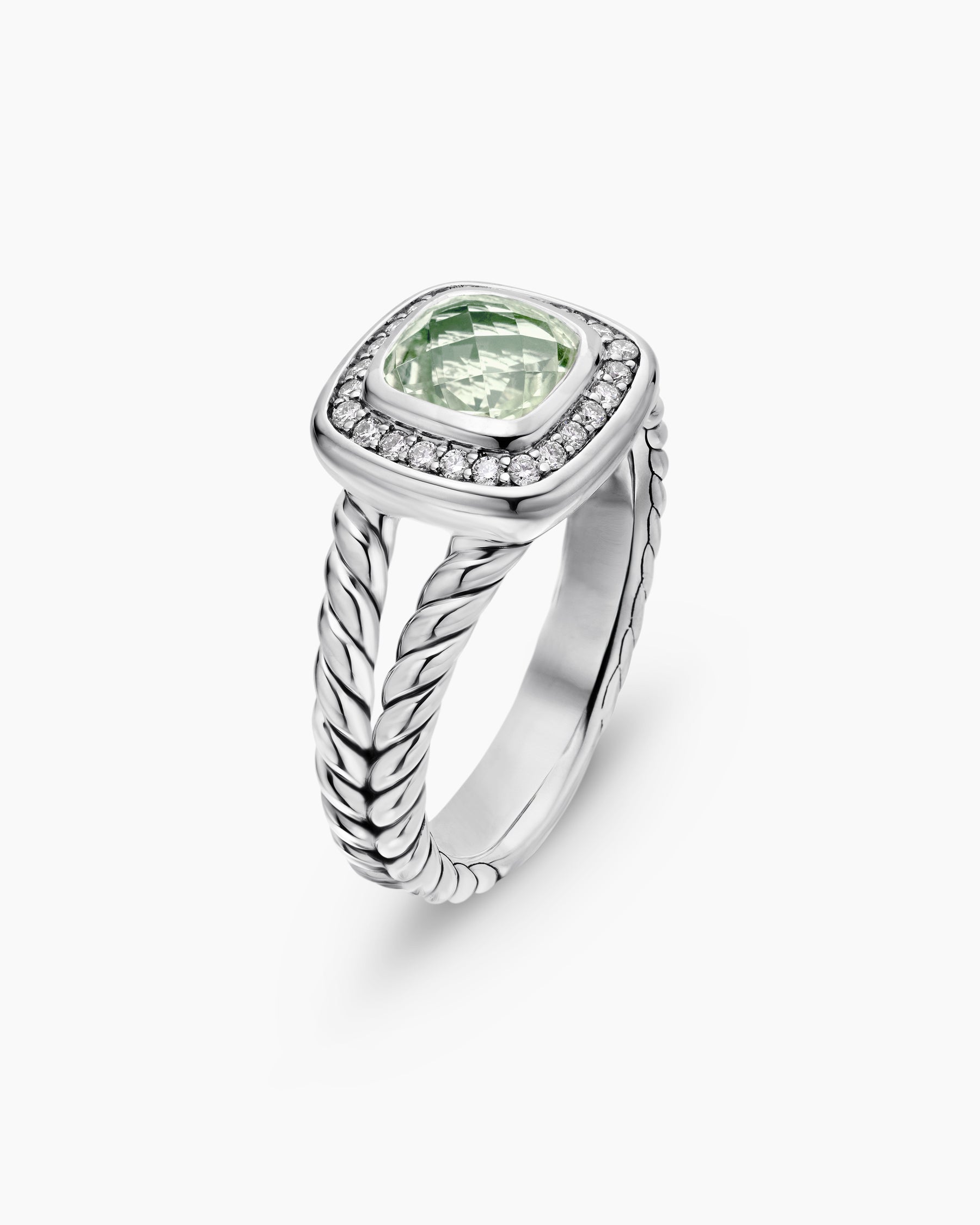 Petite Albion Ring in Sterling Silver with Prasiolite and Diamonds, 7mm - Image 3