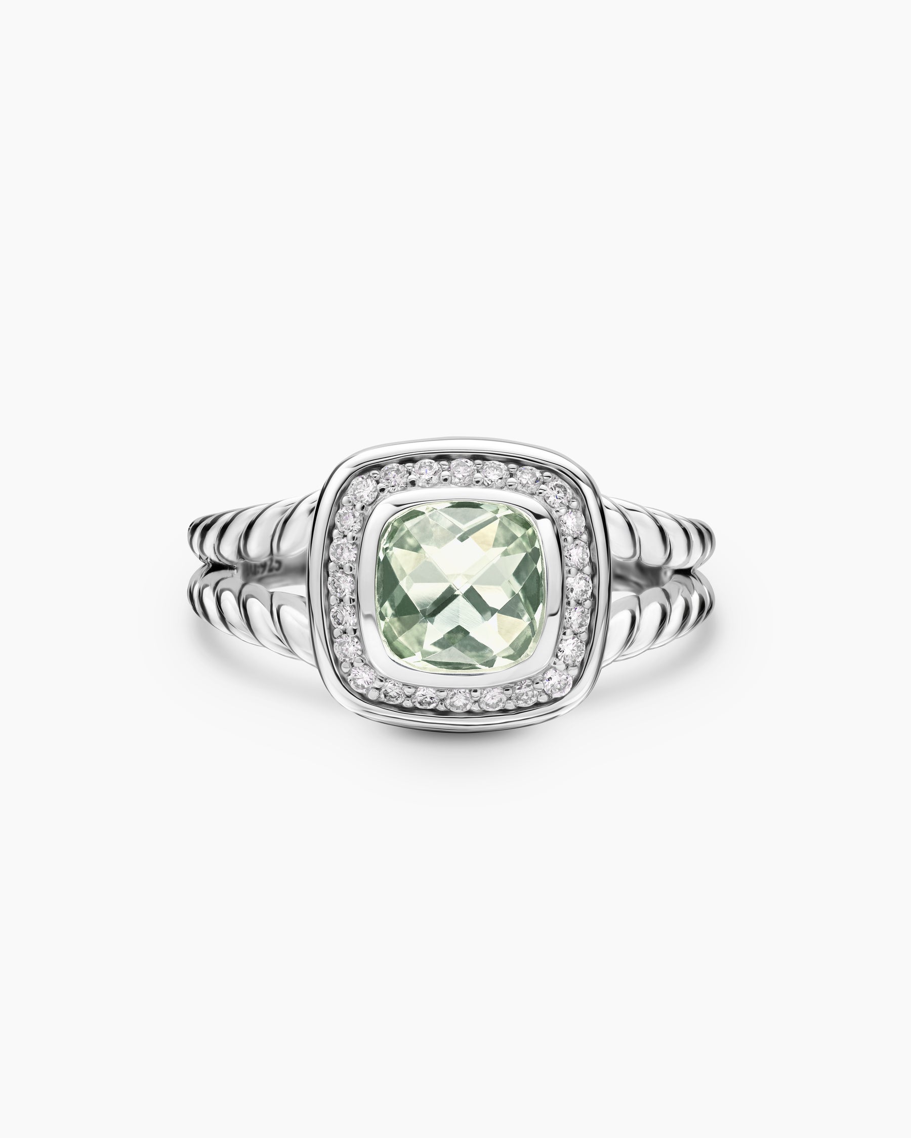Petite Albion Ring in Sterling Silver with Prasiolite and Diamonds, 7mm - Image 4