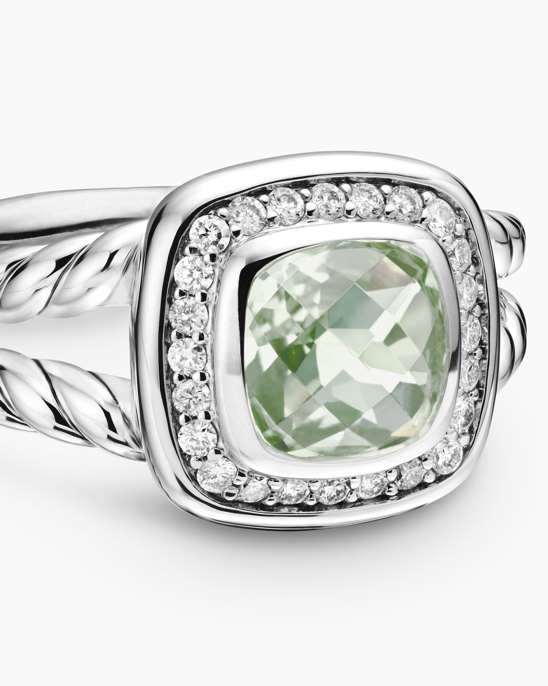 Petite Albion Ring in Sterling Silver with Prasiolite and Diamonds, 7mm - Image 5