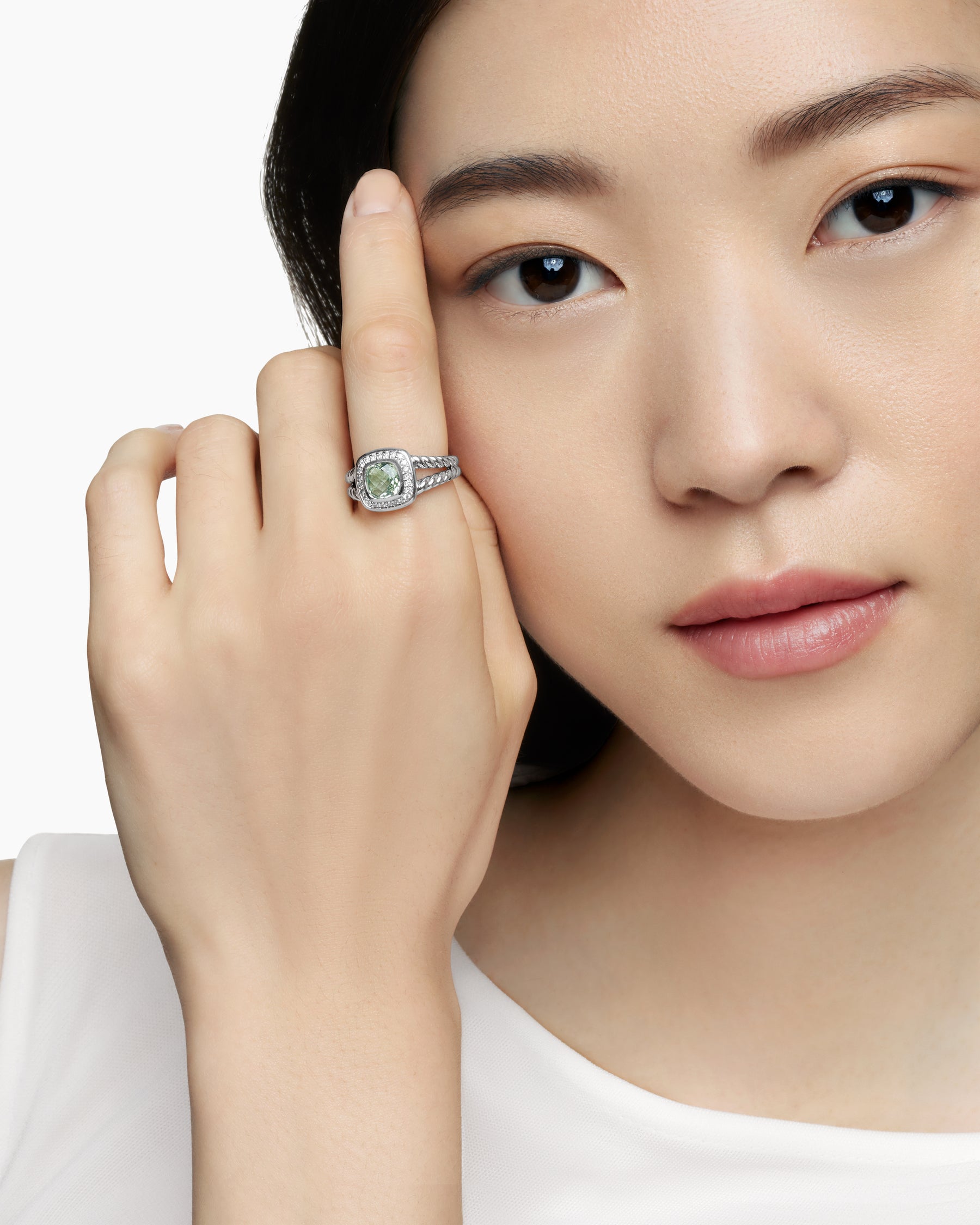 Petite Albion Ring in Sterling Silver with Prasiolite and Diamonds, 7mm - Image 7