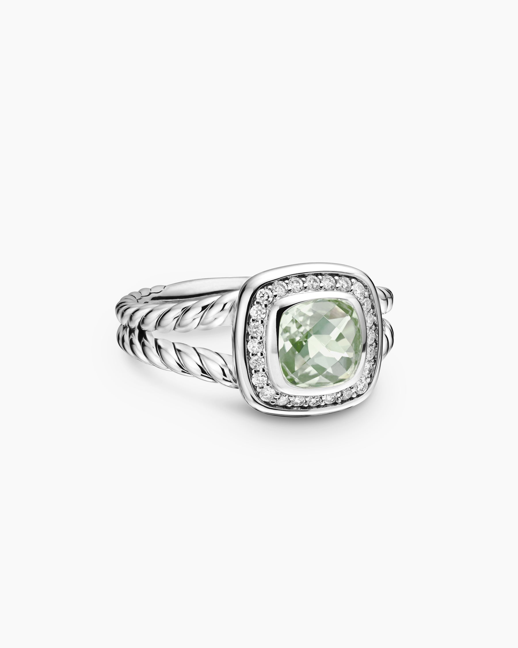 Petite Albion Ring in Sterling Silver with Prasiolite and Diamonds, 7mm